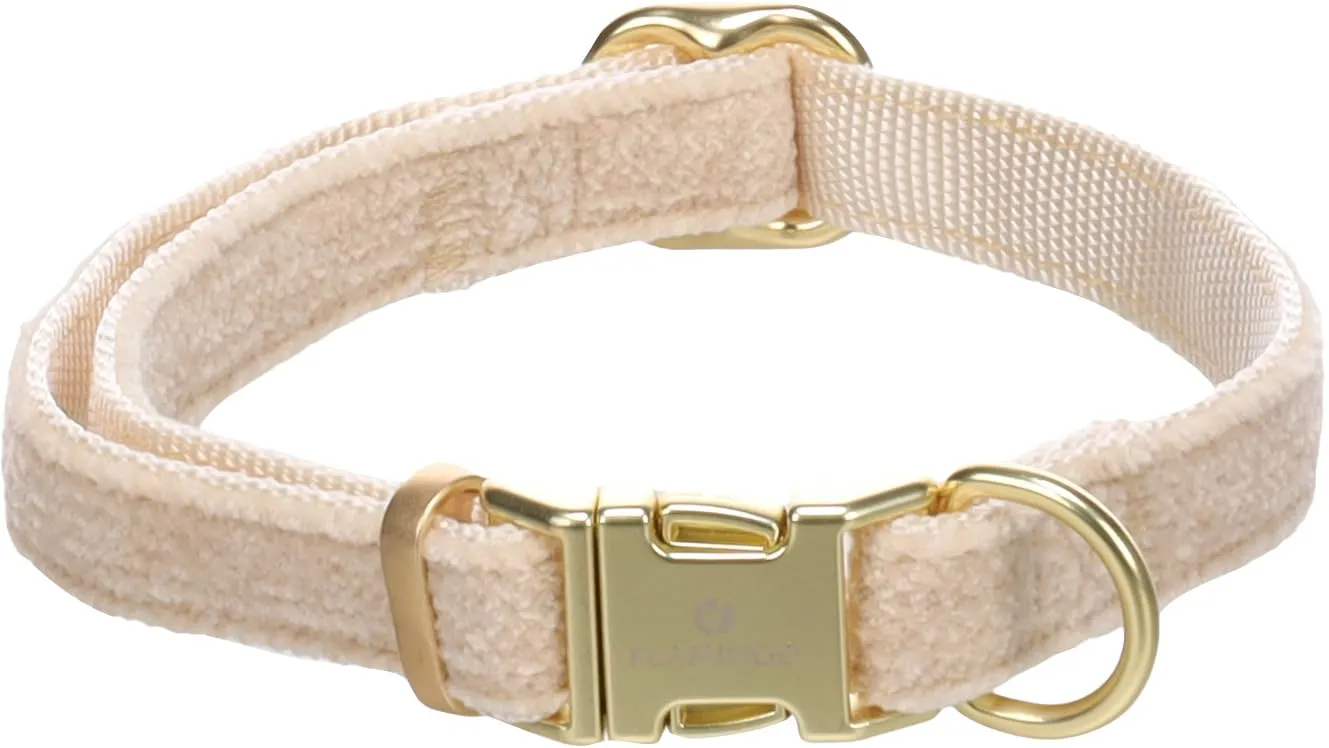 collare cane - saba beige - nylon velluto - regolabile - chiusura dorata - s 30-45cm