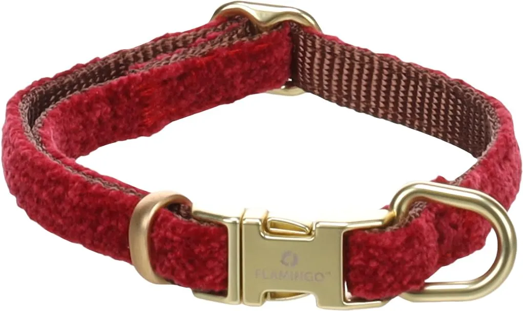 collare cane - saba rosso - nylon velluto - regolabile - chiusura dorata - xs 20-35cm