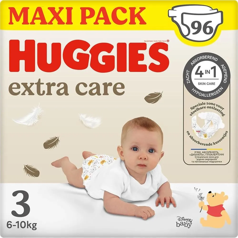 Huggies Extra Care, Pannolini Taglia 3 (6-10 Kg) Pacco Mega, 96 Pz
