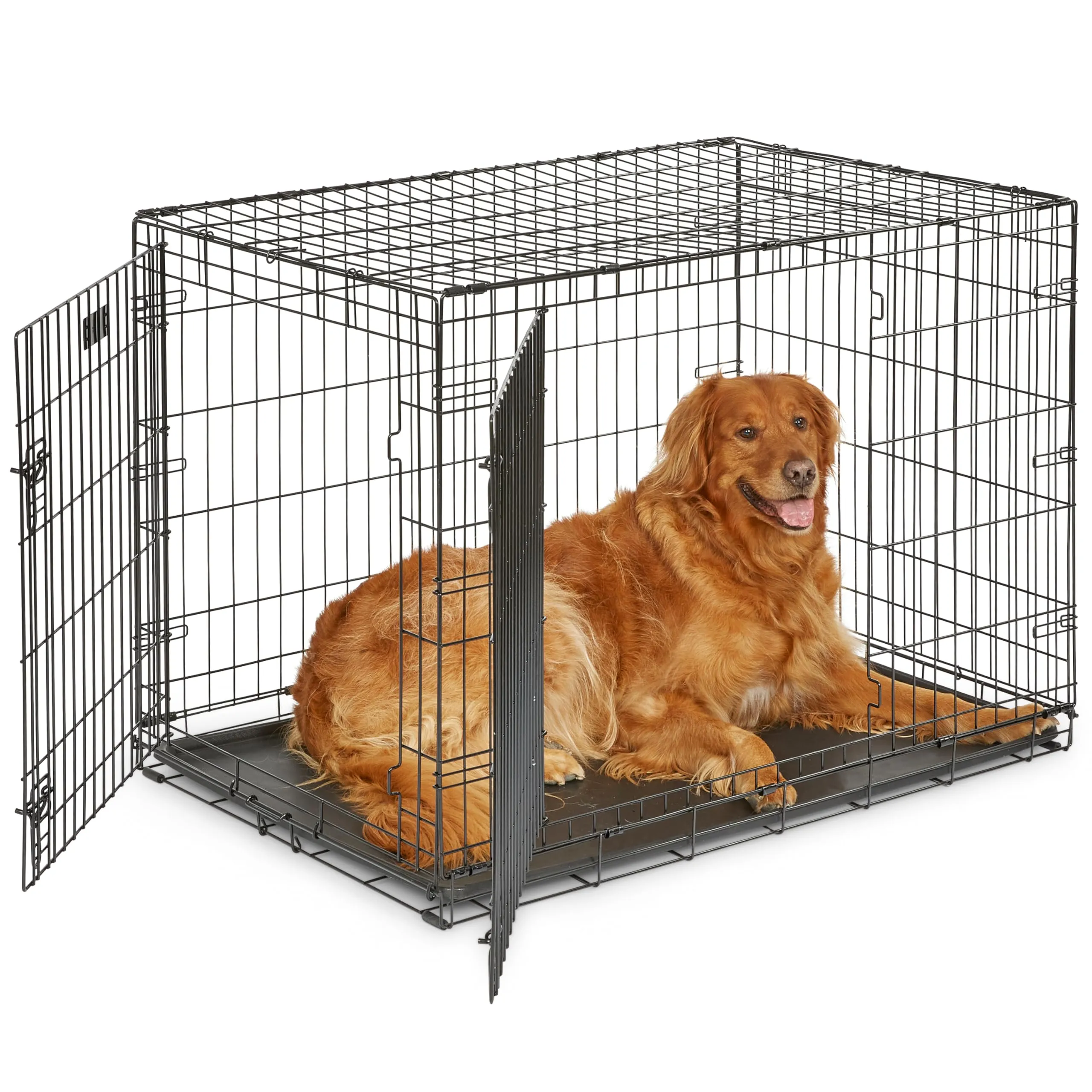MidWest Homes for Pets Gabbia per cani iCrate a 2 porte lunga 106,68, dotata di vaschetta a tenuta stagna, piedini protettivi, pannello divisorio e caratteristiche brevettate, nero, mod. 1542DDU