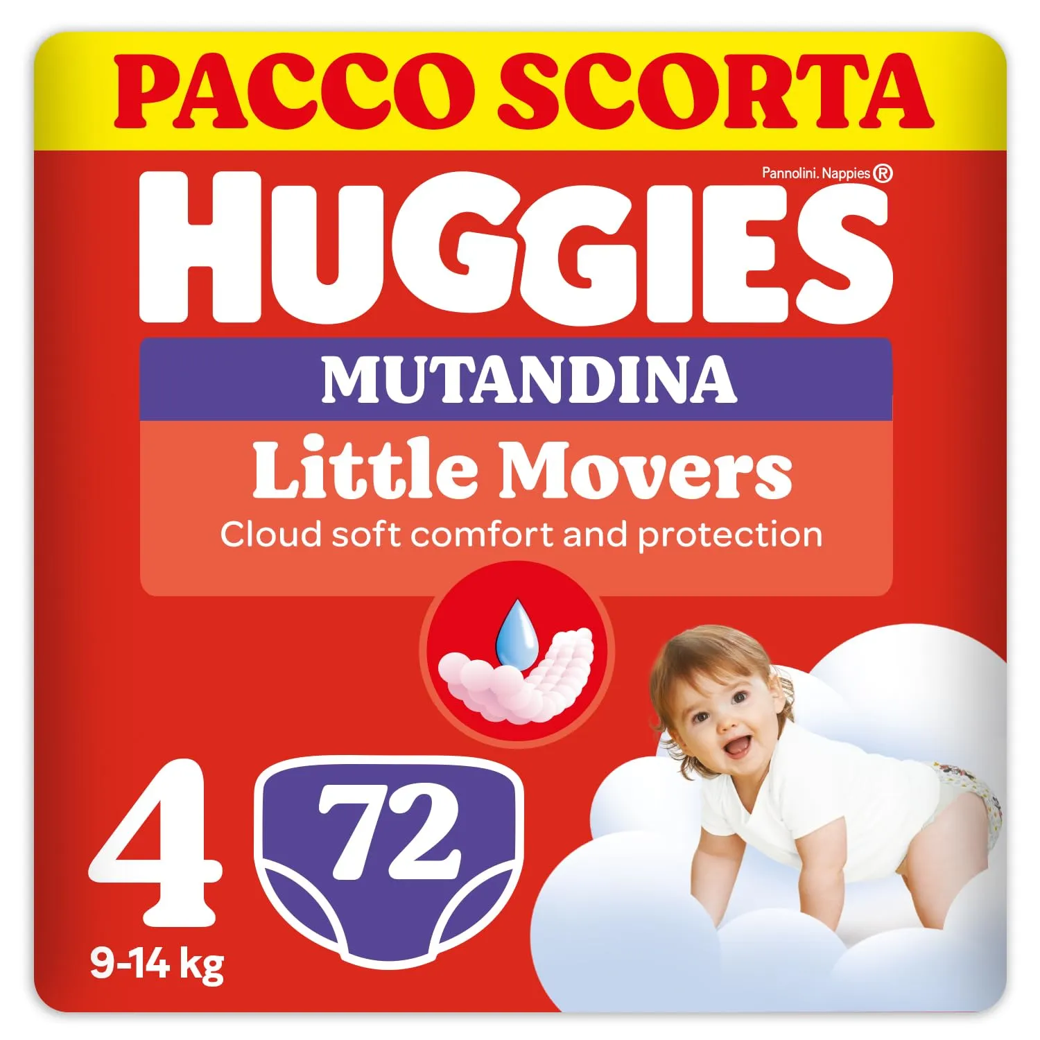 Huggies Little Movers Mutandina, 72 Pannolini Mutandina, Taglia 4 (9-14 Kg)
