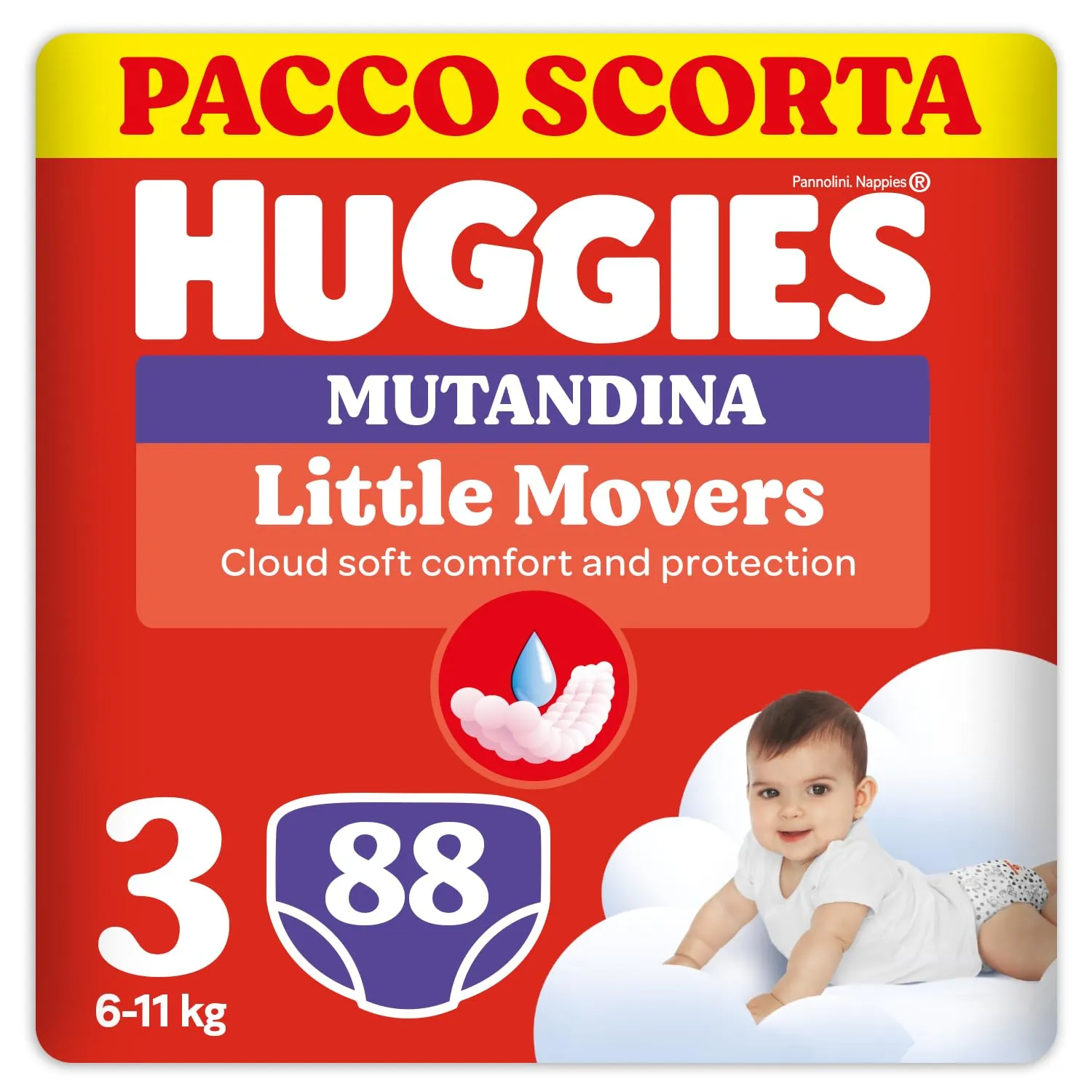 Huggies Little Movers Mutandina, 88 Pannolini mutandina, Taglia 3 (6-11 Kg)