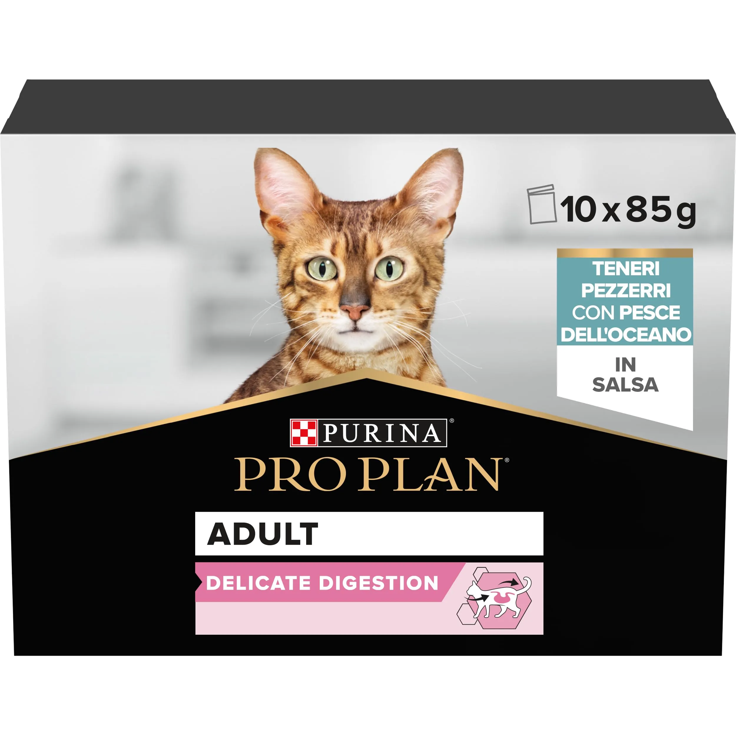 Purina Pro Plan Delicate Digestion Cibo Umido per Gatti Adulti Pezzettini in Salsa Pesce dell'oceano, 40 Bustine da 85g
