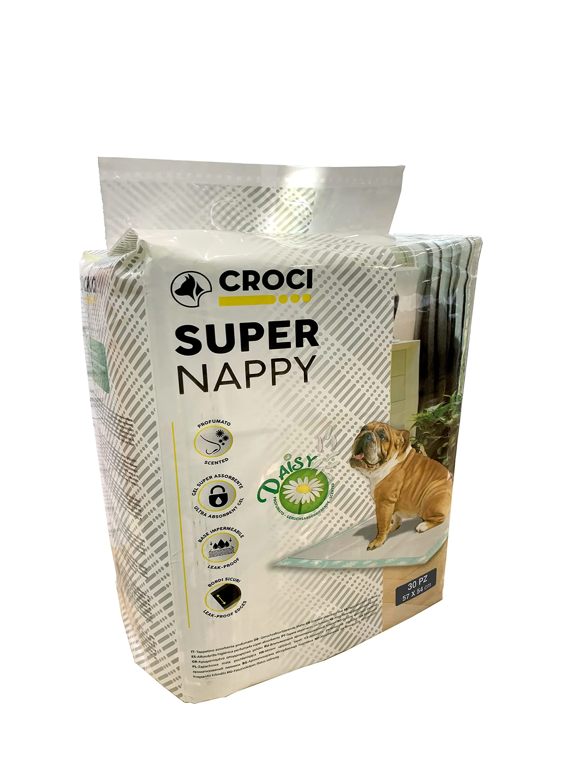 Croci Super Nappy Daisy - Tappetini Igienici per Cani 57X54 cm 30 Pezzi - Traverse Cani e Animali Domestici, per Pipi Cane e Gatto Ultra Assorbenti Usa e Getta, Antiodore e Profumati
