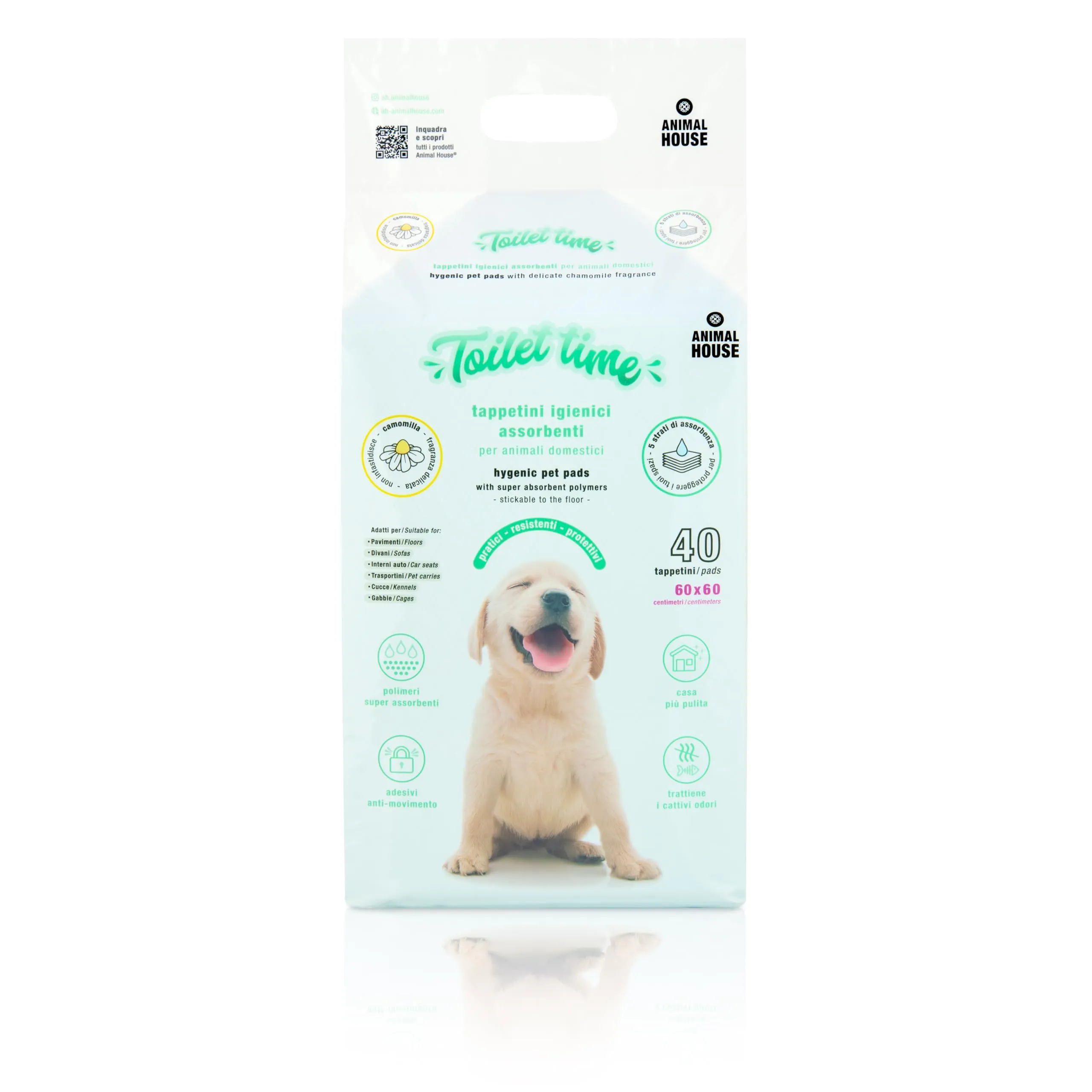 Animal House 40PZ Tappetini Igienici Assorbenti CAMOMILLA, 60x60 cm, 40