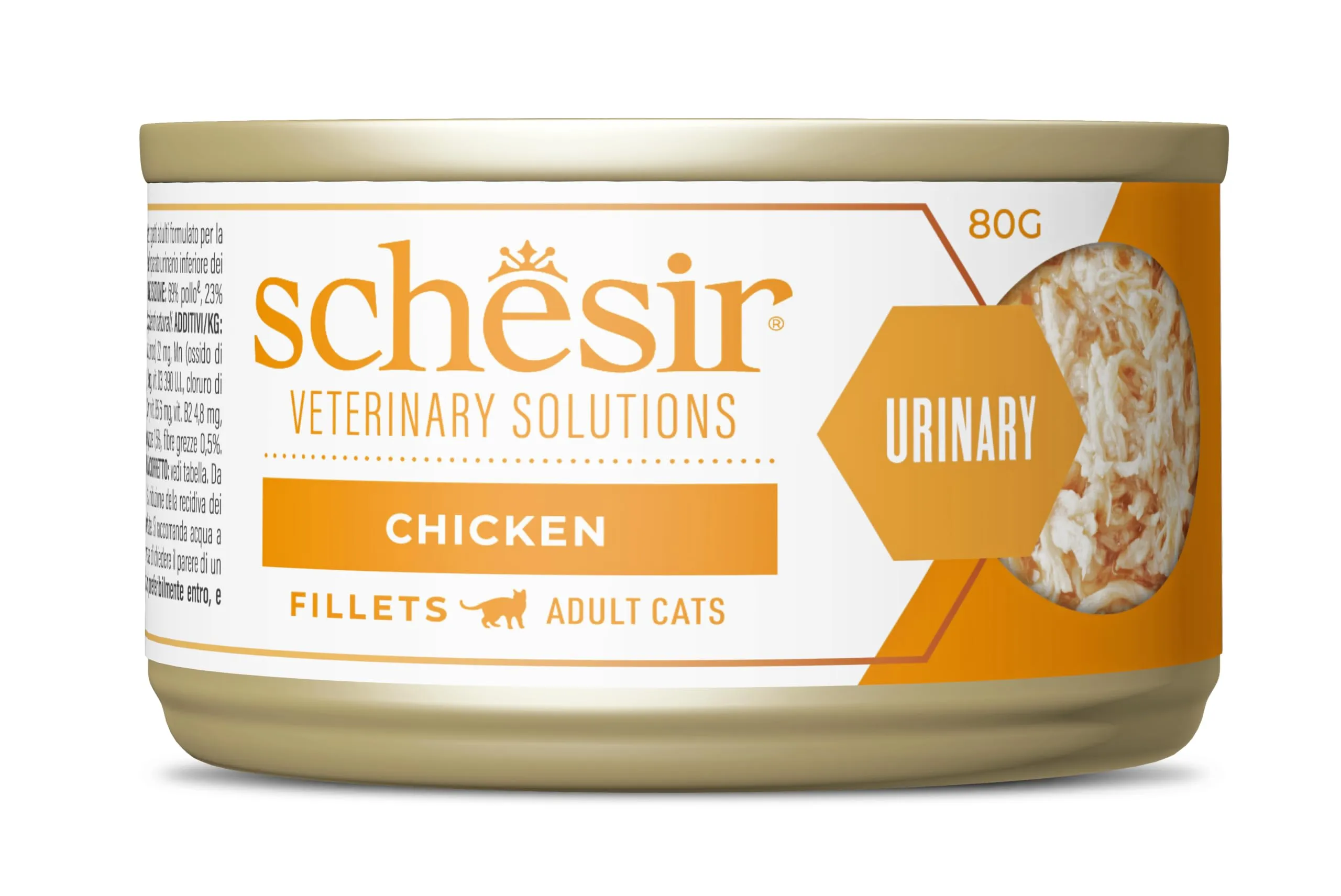 Schesir Veterinary Solutions Urinary, Filetti al Pollo, Alimento Umido Dietetico per Gatti Adulti, Supporto Vie Urinarie e Dissoluzione Calcoli di Struvite, 8 x 80g