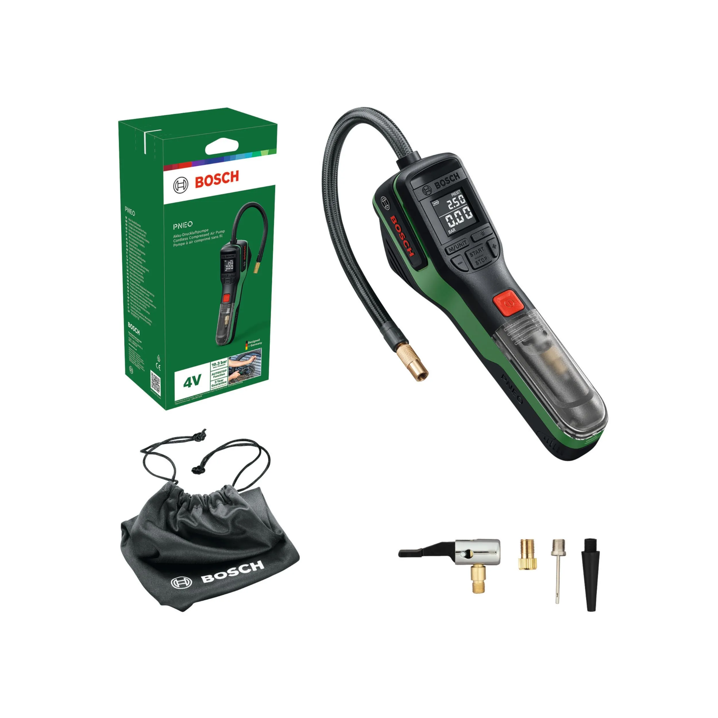 Bosch PNEO elektrische Fahrradpumpe mit 3 Ah Akku, 10,3 bar, 150 PSI
