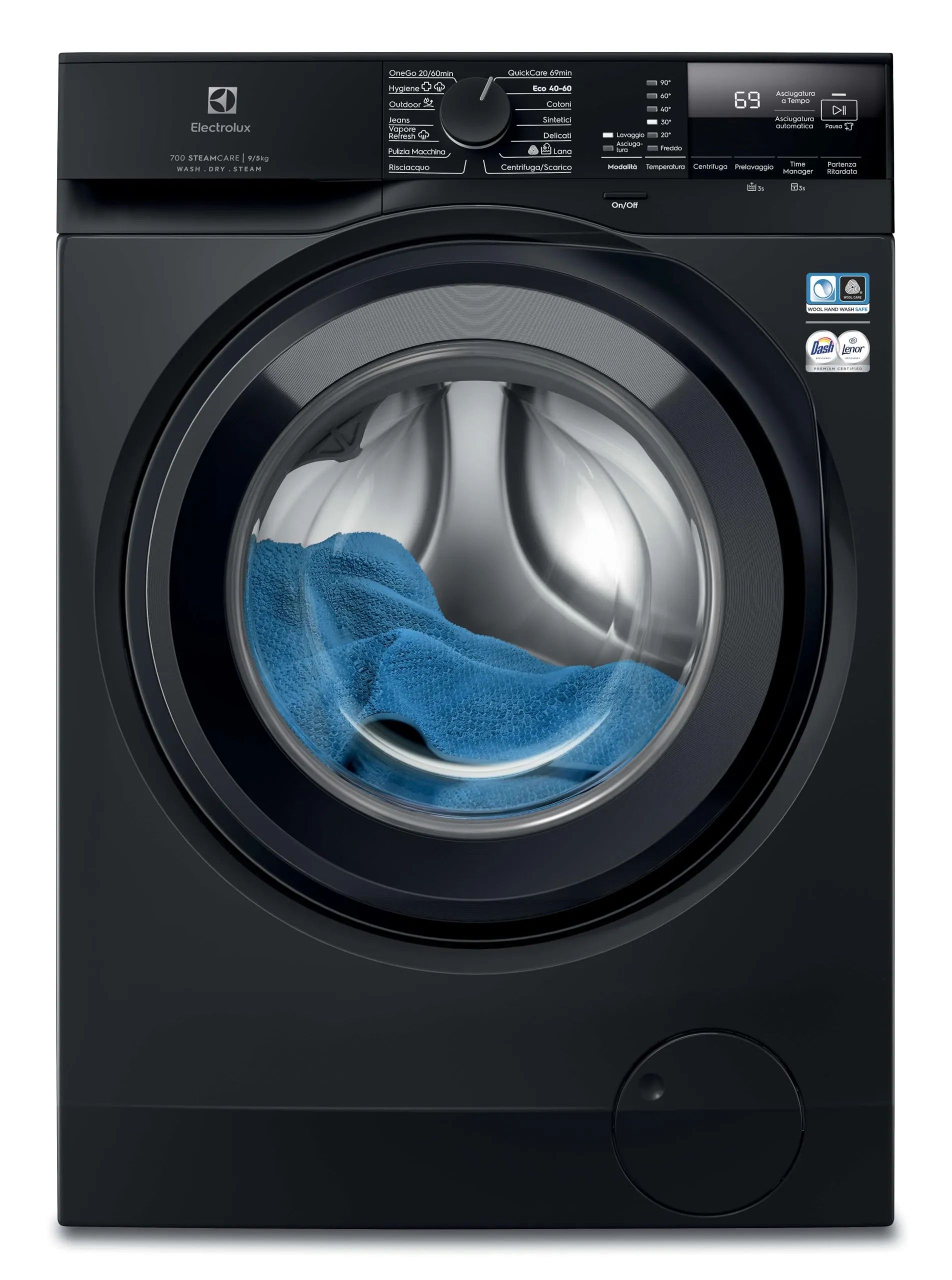 Electrolux EW7W295B Lavasciuga DualCare 700 con Tecnologia SensiCare+, 9 kg Lavaggio o 5 kg Asciugatura, 1400 Giri al Minuto, Lavaggio Rapido e Cesto CareDrum, 847x597x576 mm, Classe A/D, Nero