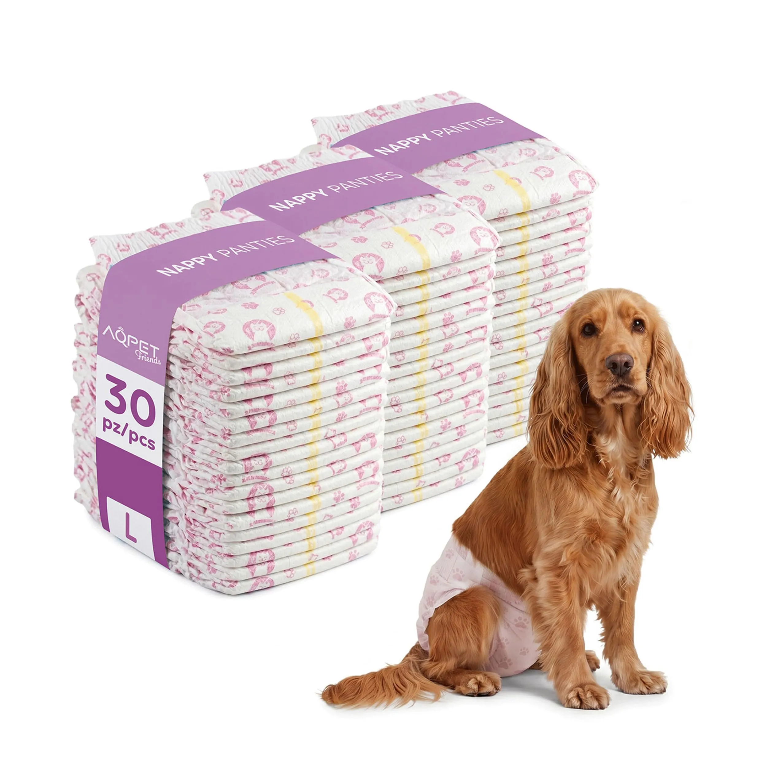 AQPET Pannolini Mutanda per Cani Femmine Taglia L, Usa e Getta, 30 Pezzi