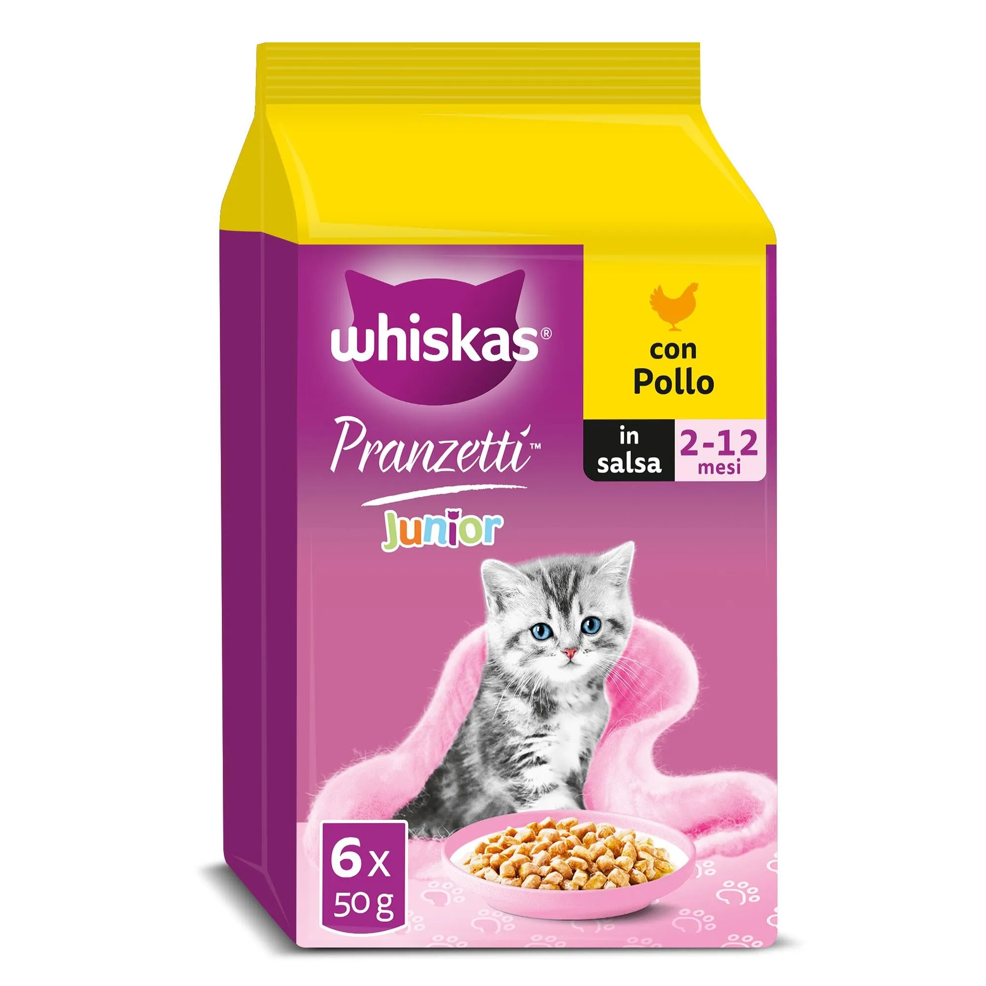 Whiskas PRANZETTI Cibo Umido in Salsa per Gattini 6x50g Pollo, Confezione da 12