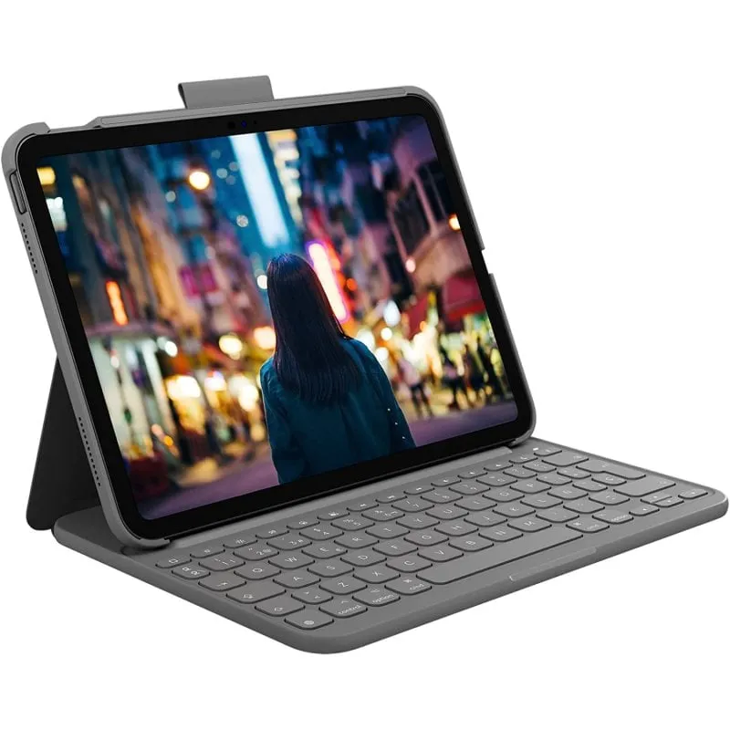 Custodia grigia Logitech Slim Folio con tastiera per iPad di decima generazione