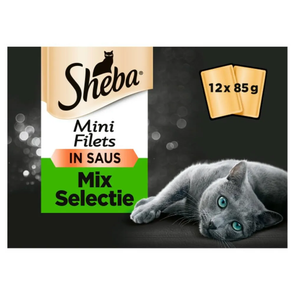 Sheba - Filettini in salsa per gatti adulti, cibo umido per gatti, selezione tera e mare (48 confezioni salva-freschezza da 85 g)