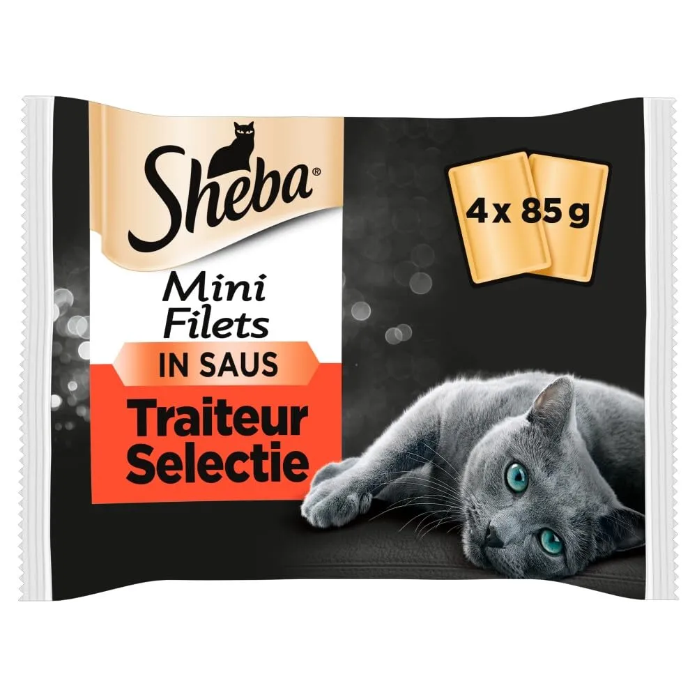 Sheba - Filettini in salsa per gatti adulti, cibo umido per gatti, selezione del macellaio (52 confezioni salva-freschezza da 85 g)