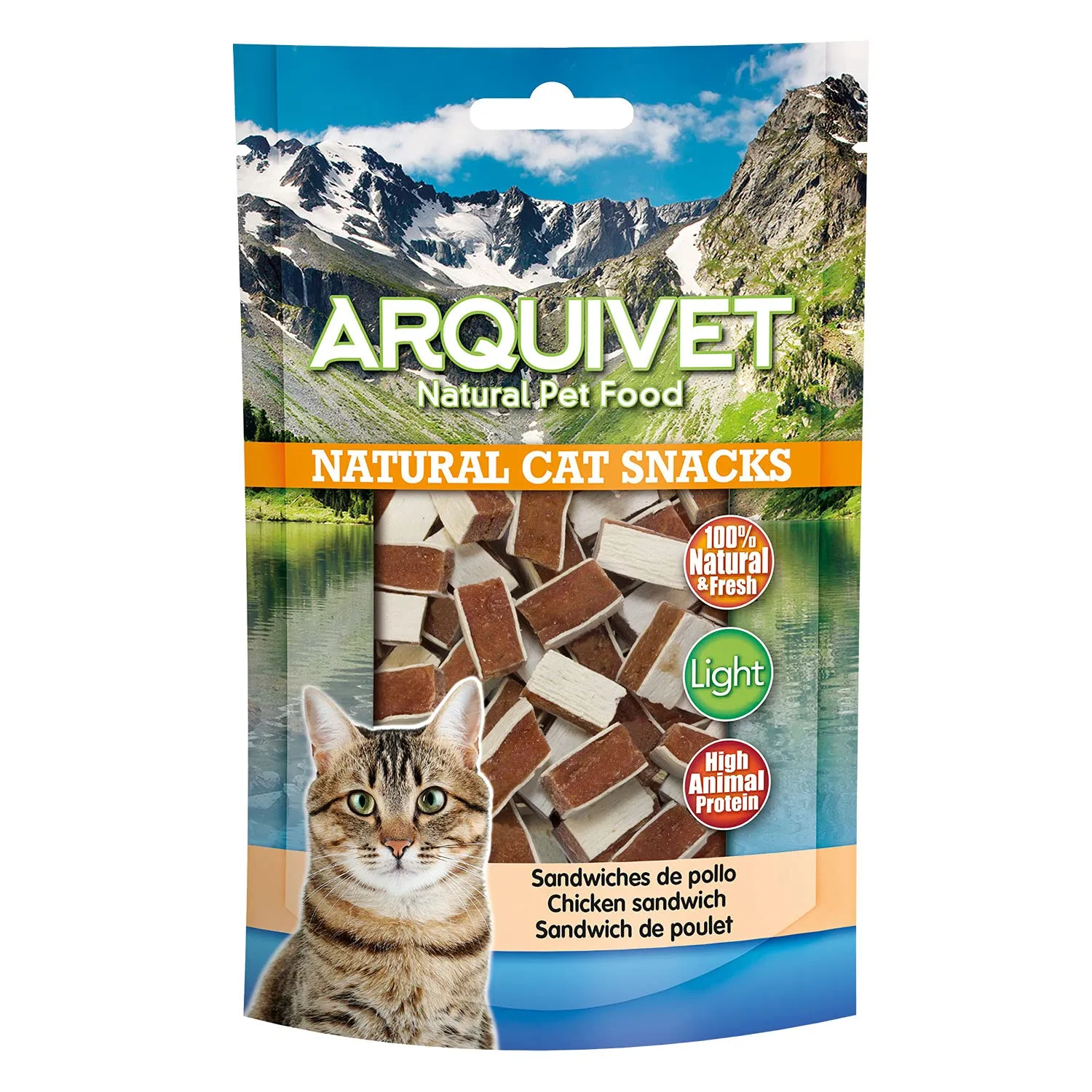 ARQUIVET Pack 24 unità - Sandwich di pollo - 50 gr - Panini al pollo - Snack 100% naturali per gatti - Prodotto a basso contenuto di grassi, leggero - Natural Cat Snacks