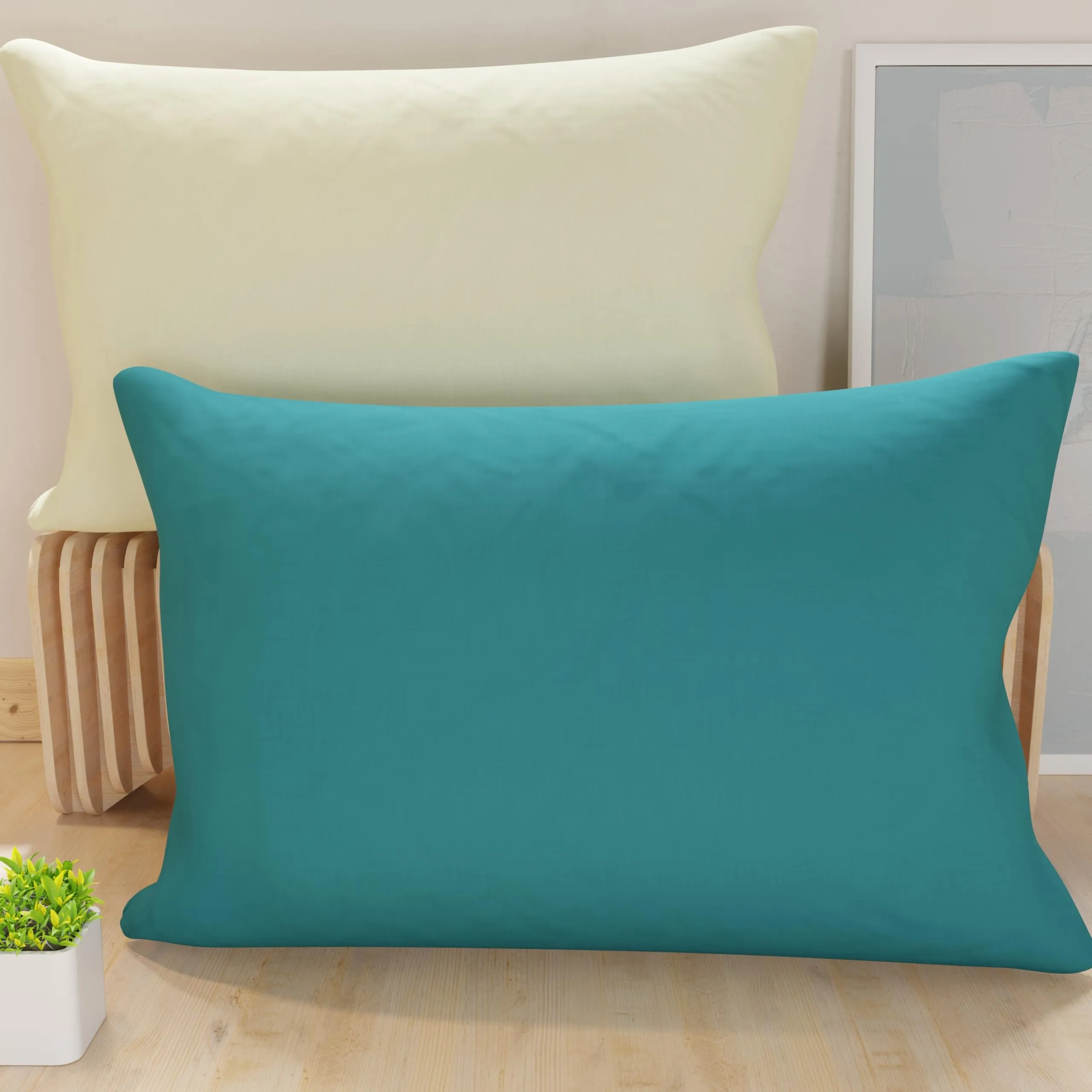 PETTI Artigiani Italiani - Coppia di Federe Cuscino 70x50 cm in Microfibra, Cuscini Arredo Camera da Letto, Divano, Set 2 Fodere Copricuscino, Federa Double Face Tiffany Panna