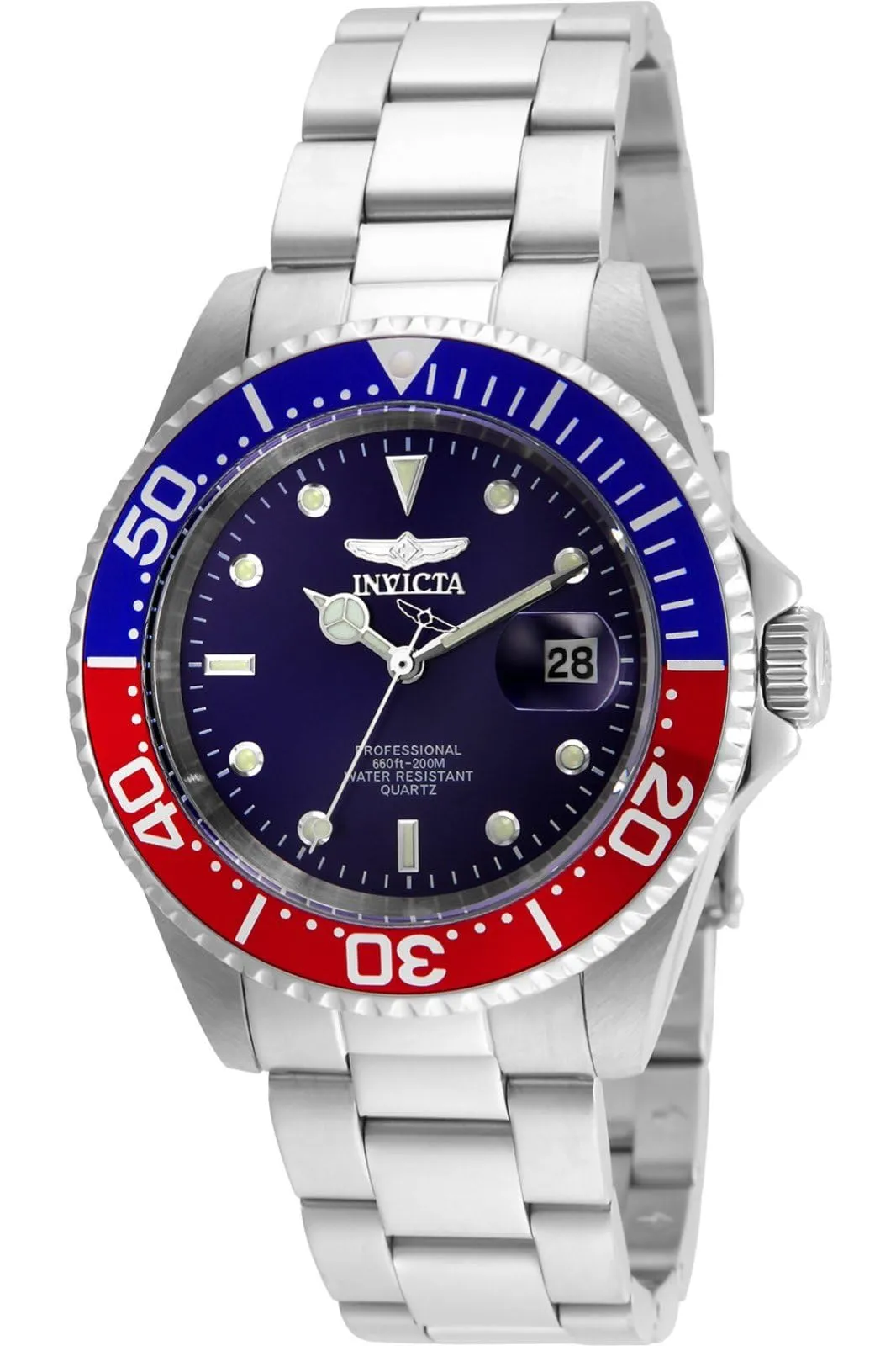 Invicta Pro Diver - Orologio da uomo in acciaio inossidabile con movimento al quarzo - 40 mm, Rosso / Blu