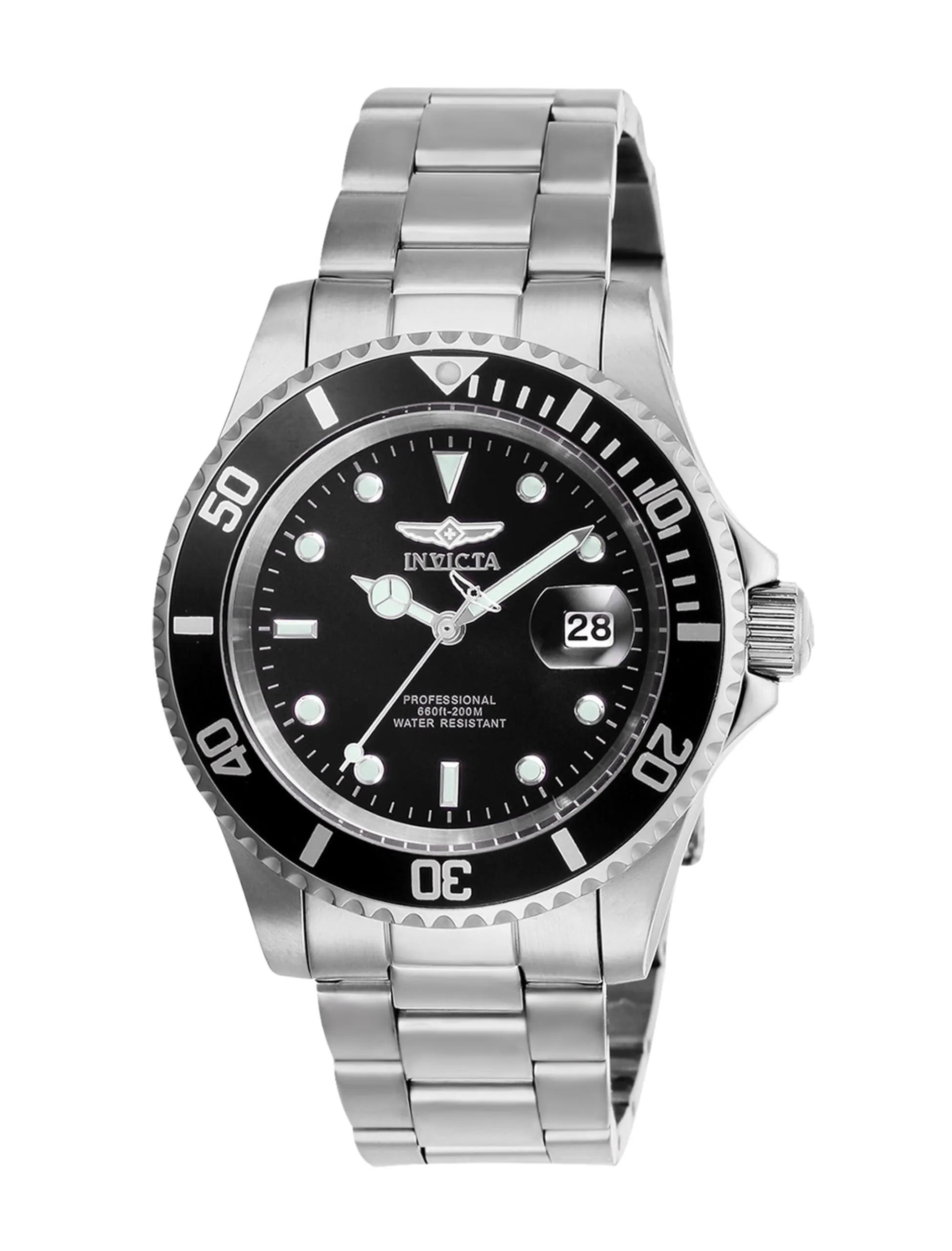 Invicta Pro Diver - Orologio da uomo in acciaio inossidabile con movimento al quarzo - 40 mm, Argento / Nero
