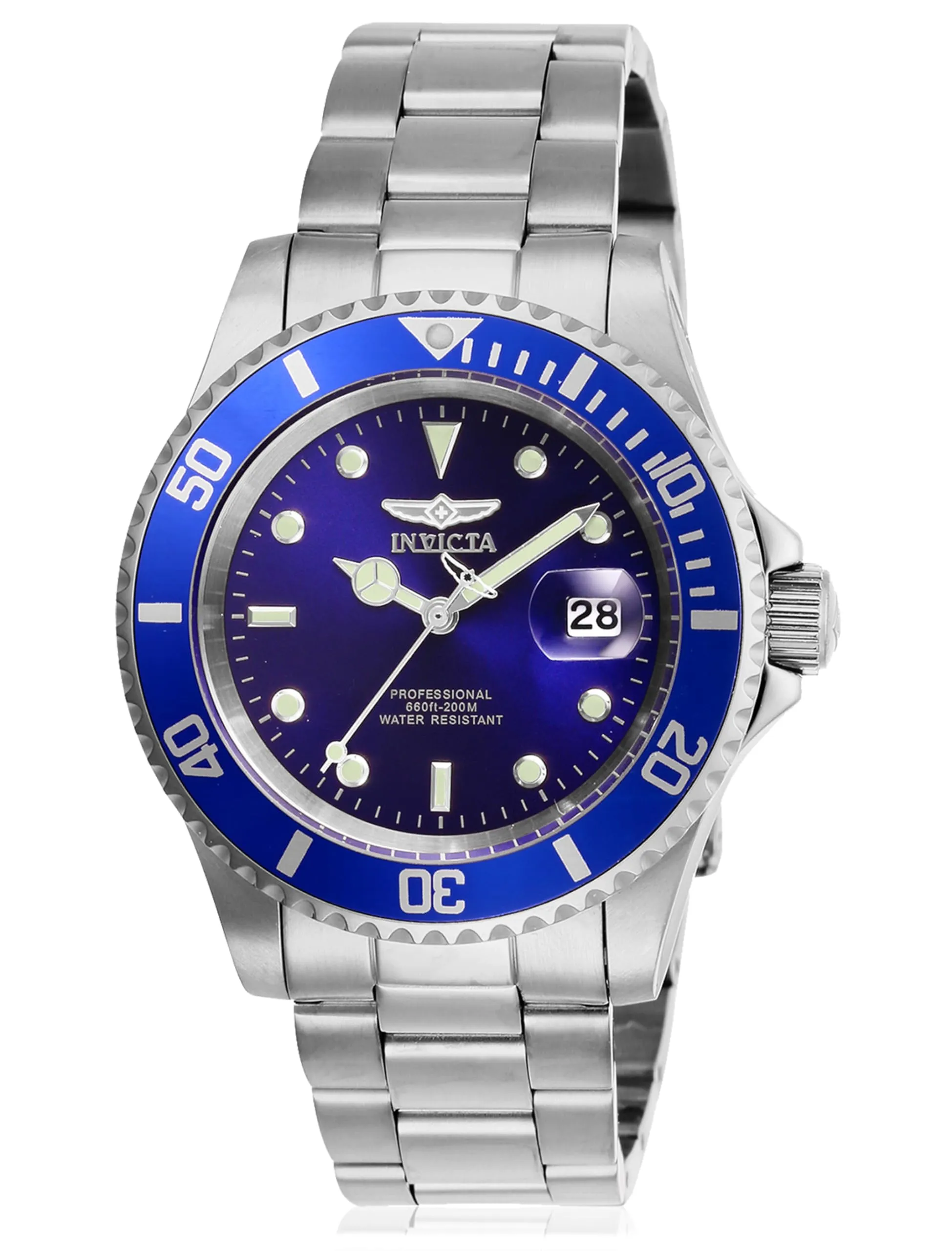 Invicta Pro Diver - Orologio da uomo in acciaio inossidabile con movimento al quarzo - 40 mm, Argento / Blu