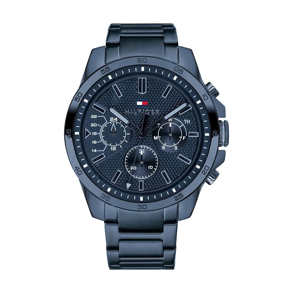 Tommy Hilfiger Orologio Analogico Multifunzionale al Quarzo per Uomo con Cinturino in Silicone, Acciaio Inossidabile o Pelle, Sottoquadranti per Giorno e Data, Resistente all'Acqua fino a 5ATM.