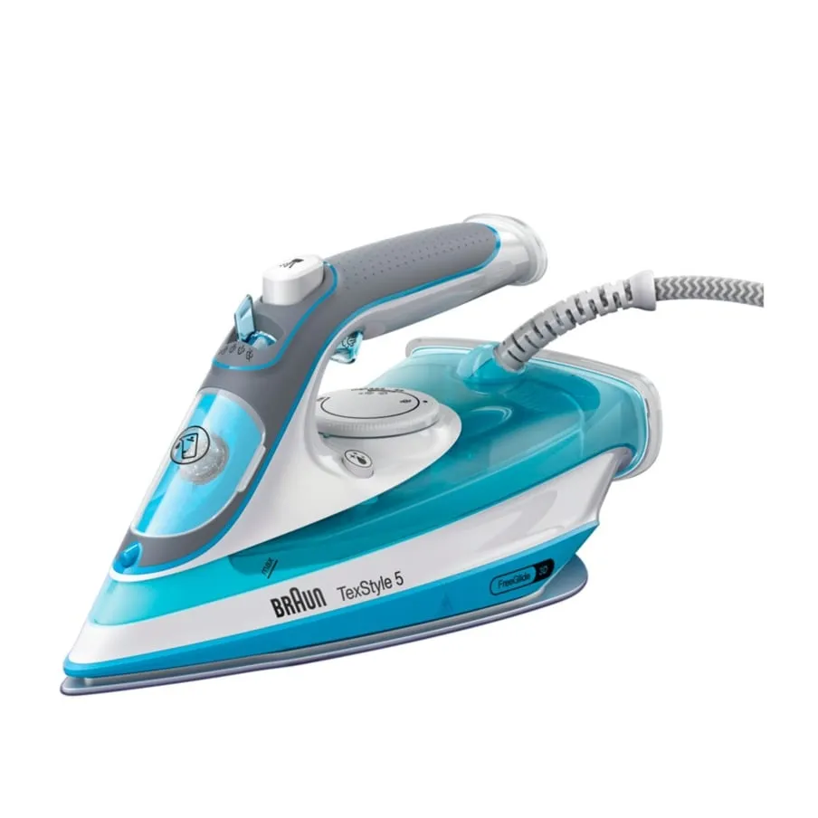 TexStyle 5 - Ferro da stiro a vapore, Piastra con tecnologia FreeGlide3D, 2600W, 300ml, Bianco/Blu (SI5006BL)