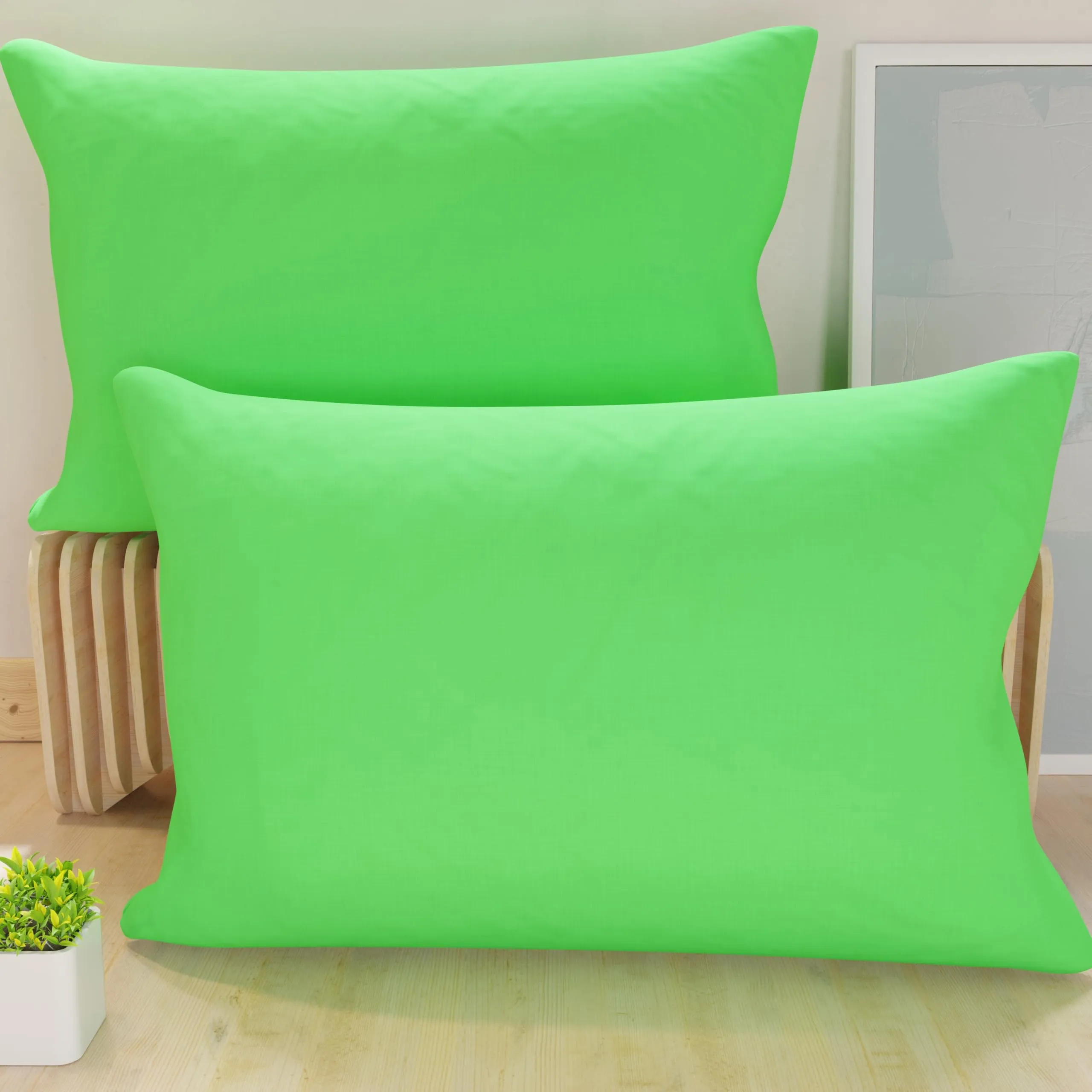 PETTI Artigiani Italiani - Coppia di Federe Cuscino 80x50 cm in Microfibra, Cuscini Arredo Camera da Letto, Divano, Set 2 Fodere Copricuscino, Federa Tinta Unita Verde Mela