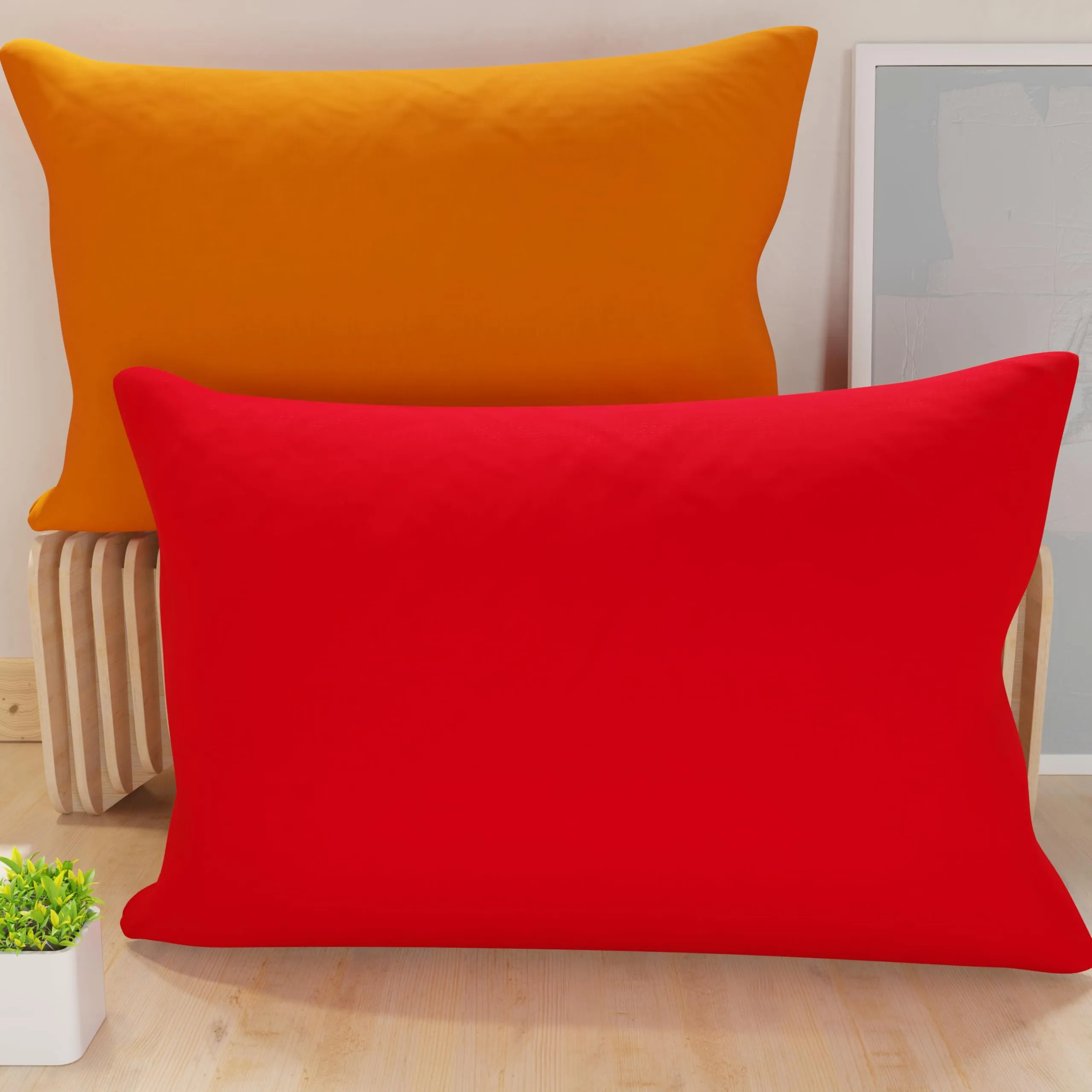 PETTI Artigiani Italiani - Coppia di Federe Cuscino 70x50 cm in Microfibra, Cuscini Arredo Camera da Letto, Divano, Set 2 Fodere Copricuscino, Federa Double Face Arancione Rosso