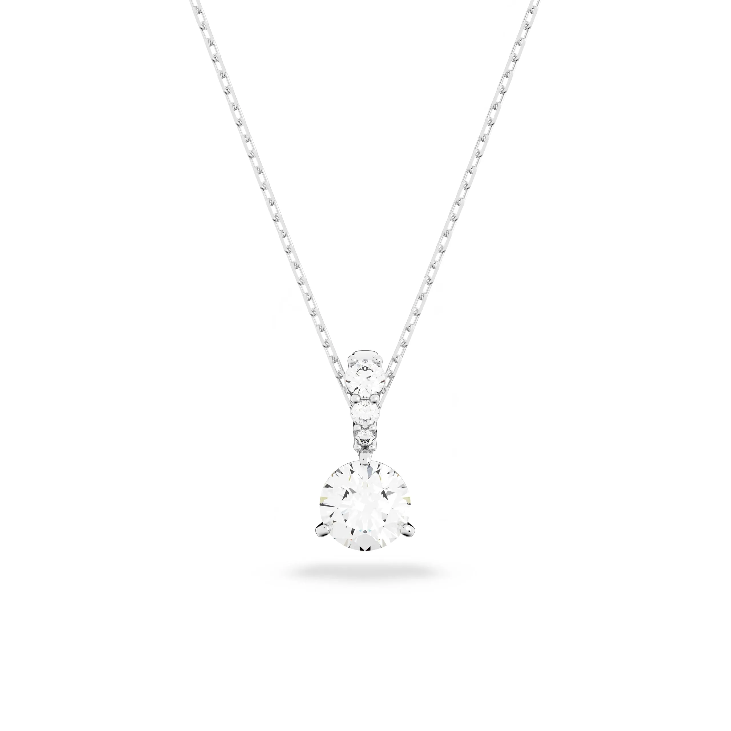 Swarovski Pendente Solitaire, Taglio Round, Bianco, Placcato rodio