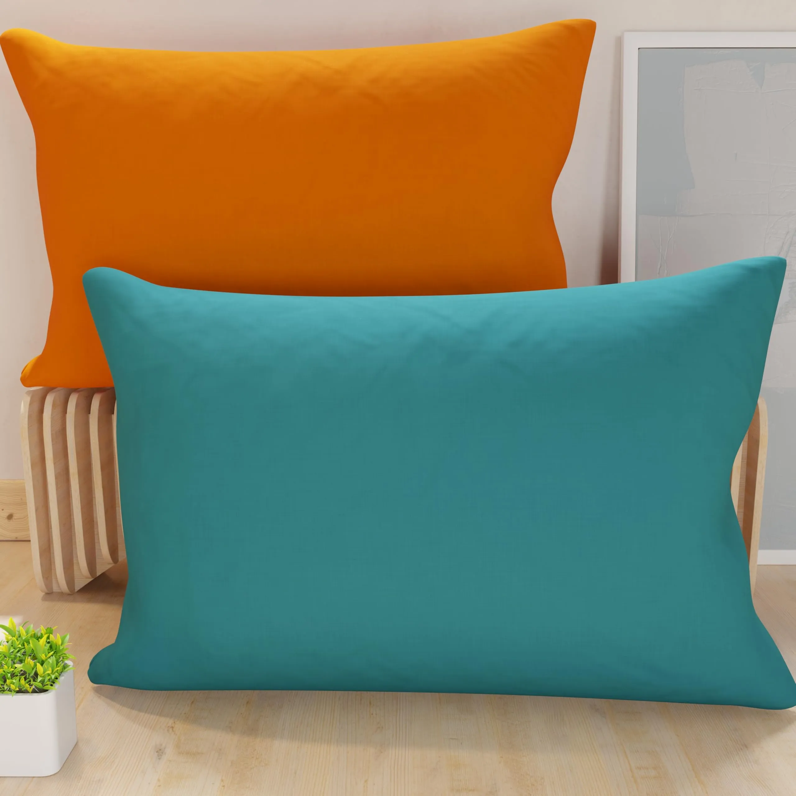 PETTI Artigiani Italiani - Coppia di Federe Cuscino 80x50 cm in Microfibra, Cuscini Arredo Camera da Letto, Divano, Set 2 Fodere Copricuscino, Federa Double Face Arancione Tiffany