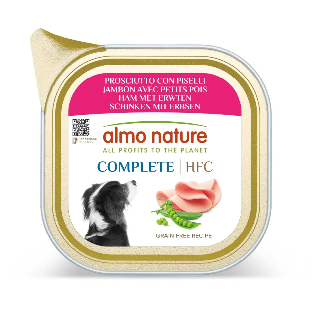 almo nature HFC Complete - Alimento Umido per Cani Adulti - Prosciutto con Piselli - qualità Human Grade, Senza Glutine, Monoproteico - 85g, Confezione da 17