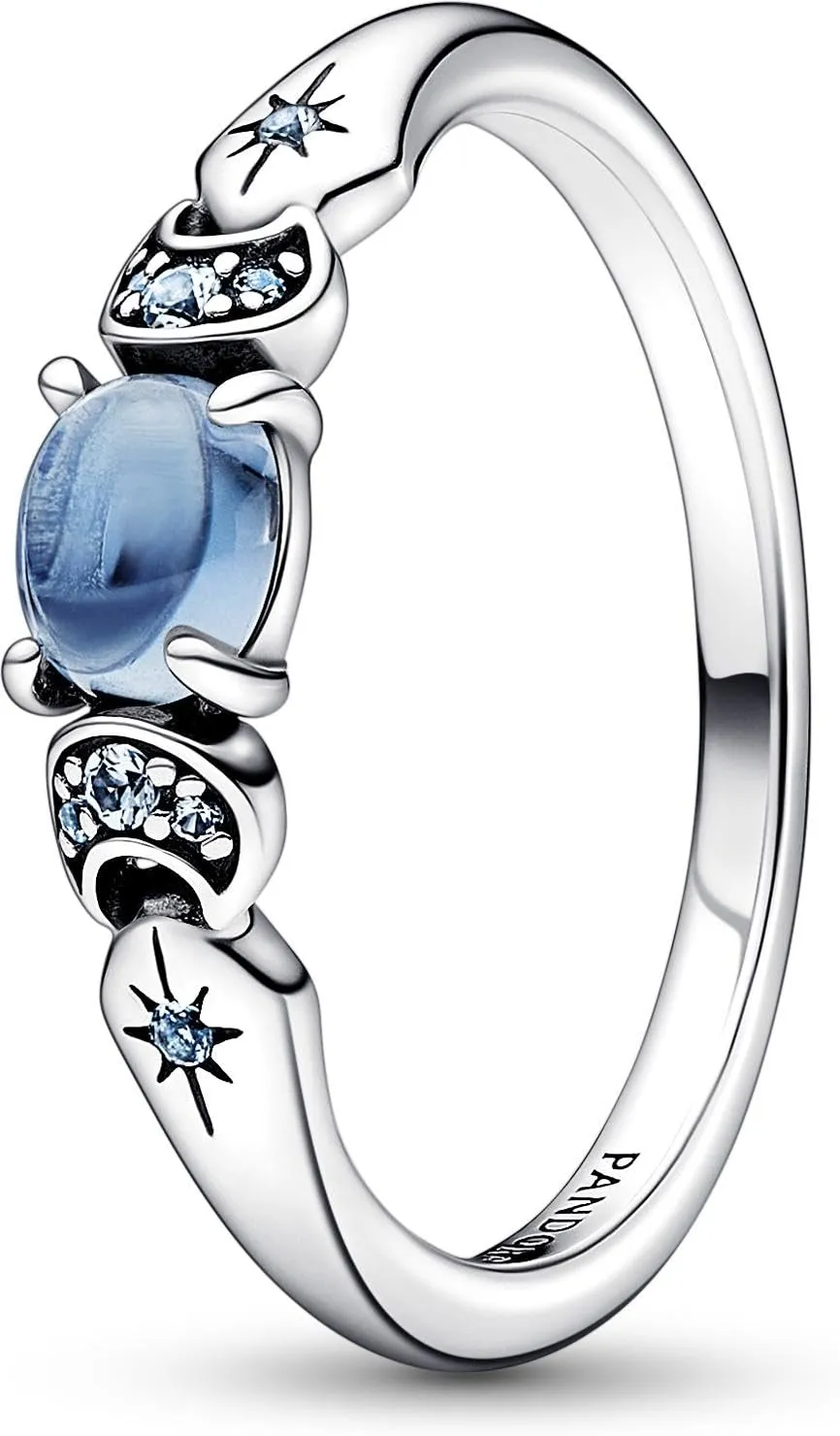 PANDORA Disney Anello con Aladin e Jasmine in argento Sterling con cristallo blu ghiaccio e cristallo blu chiaro di luna, 60