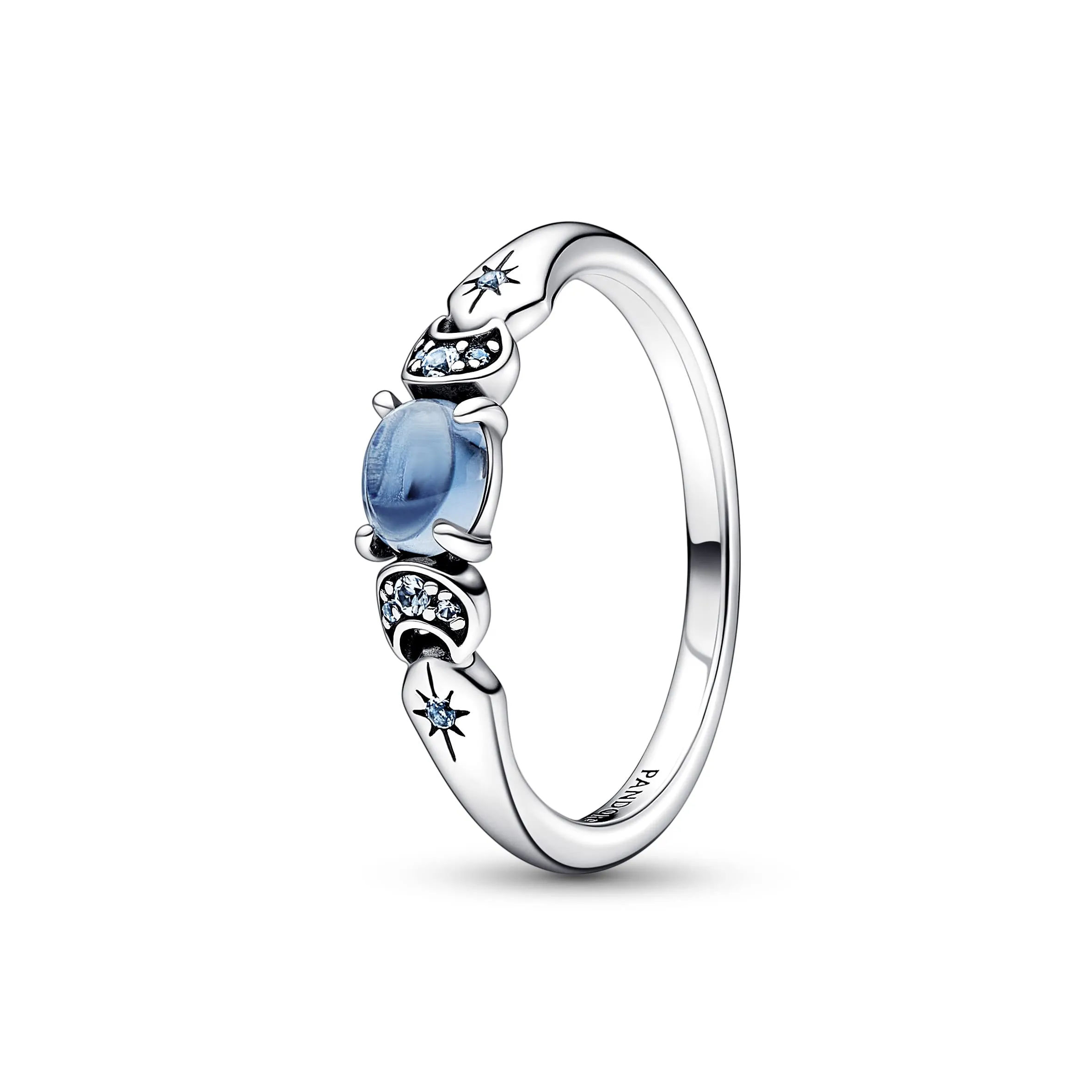 PANDORA Disney Anello con Aladin e Jasmine in argento Sterling con cristallo blu ghiaccio e cristallo blu chiaro di luna, 54