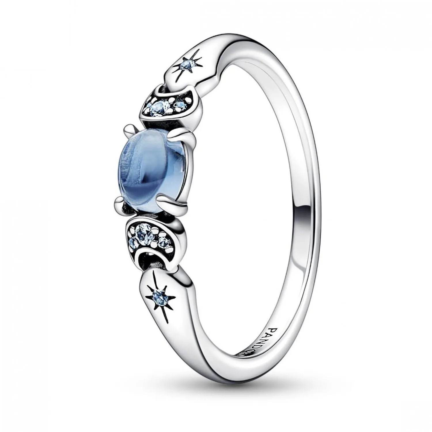 PANDORA Disney Anello con Aladin e Jasmine in argento Sterling con cristallo blu ghiaccio e cristallo blu chiaro di luna, 50