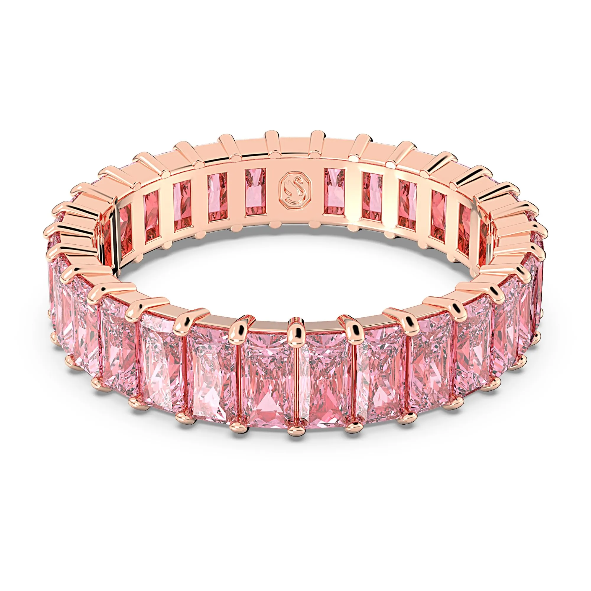 Swarovski Anello Matrix, Taglio baguette, Rosa, Placcato color oro rosa