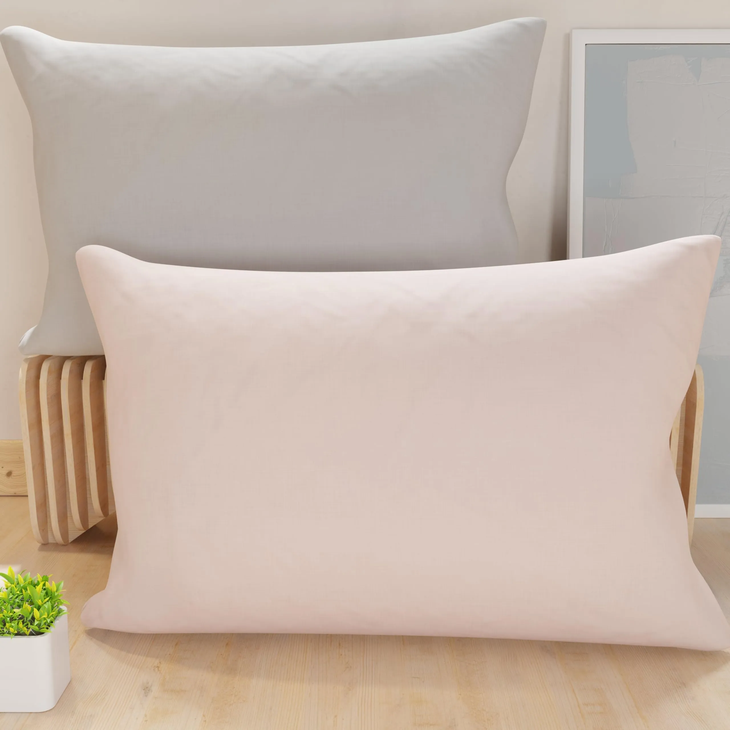 PETTI Artigiani Italiani - Coppia di Federe Cuscino 80x40 cm in Microfibra, Cuscini Arredo Camera da Letto, Divano, Set 2 Fodere Copricuscino, Federa Double Face Cipria Grigio Chiaro