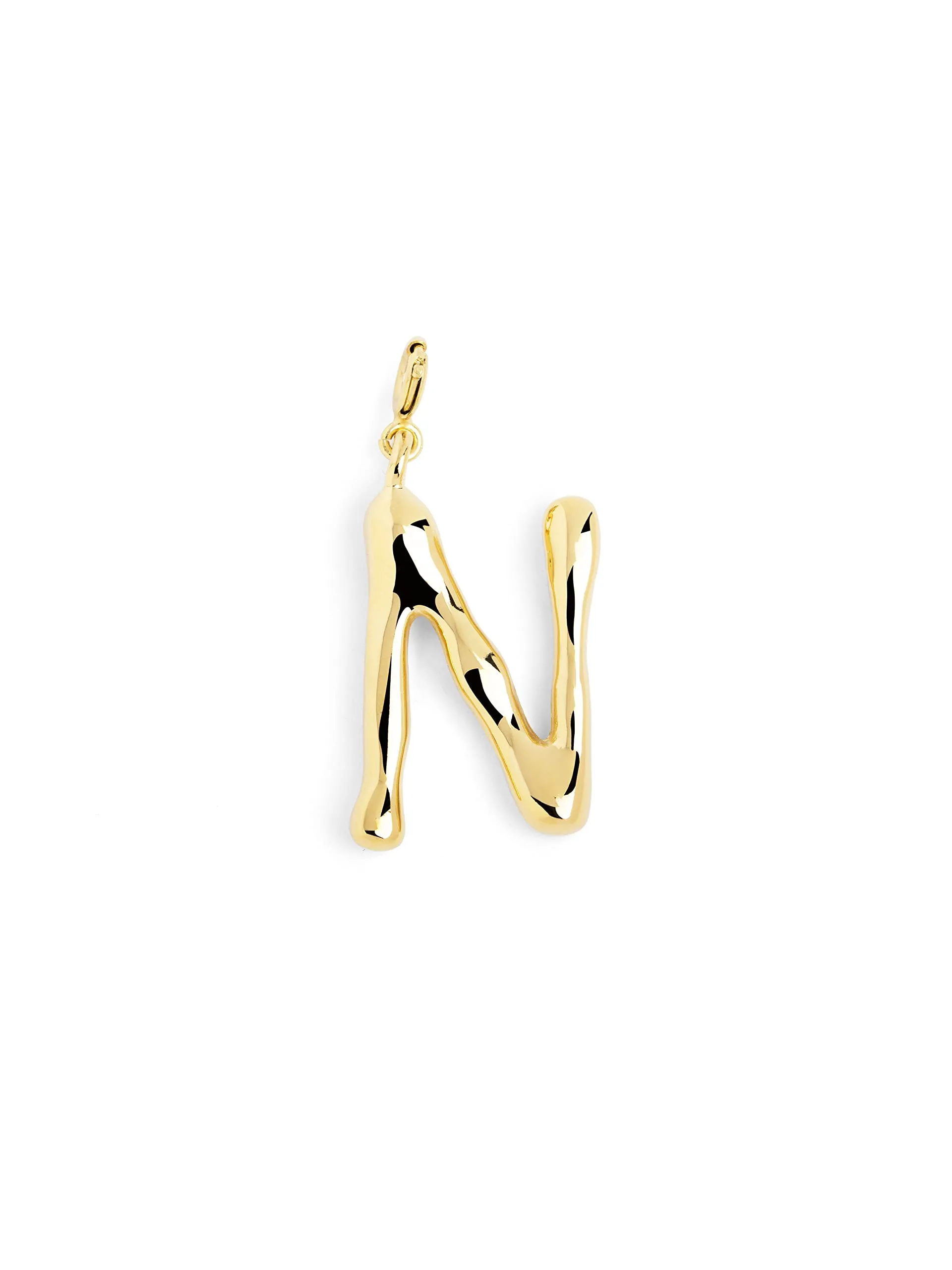 SINGULARU - Charm Letter XL. Pendente Iniziale in Ottone con Finitura Placcata Oro 18Kt. Combinabile con Collana. Gioielli da Donna. Lettera N