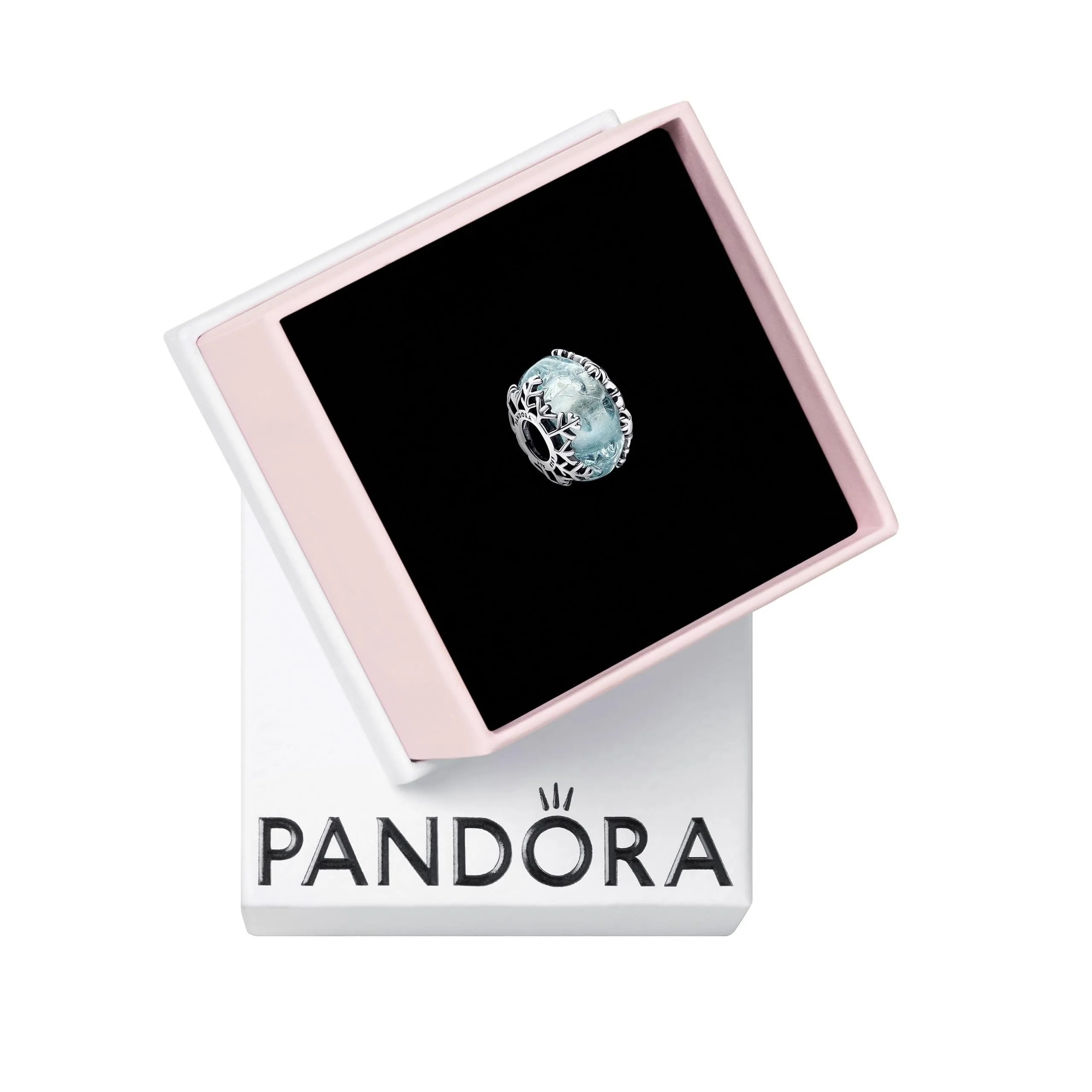 PANDORA Ciondolo Moments in argento Sterling con fiocco di neve e vetro di Murano blu ghiacciato