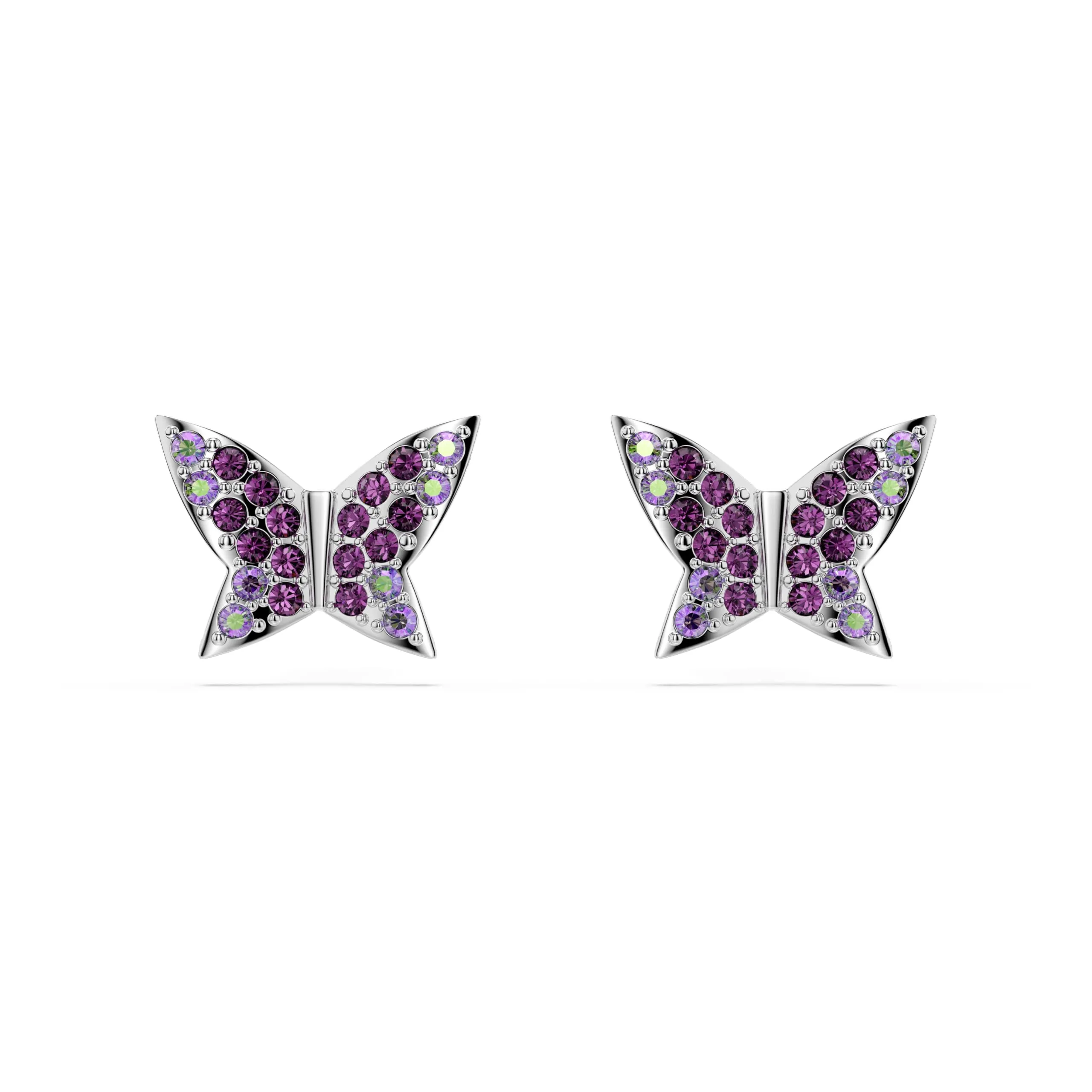 Swarovski Idyllia Orecchini A Bottone, Taglio Rotondo, Farfalla, Viola, Placcato Rodio