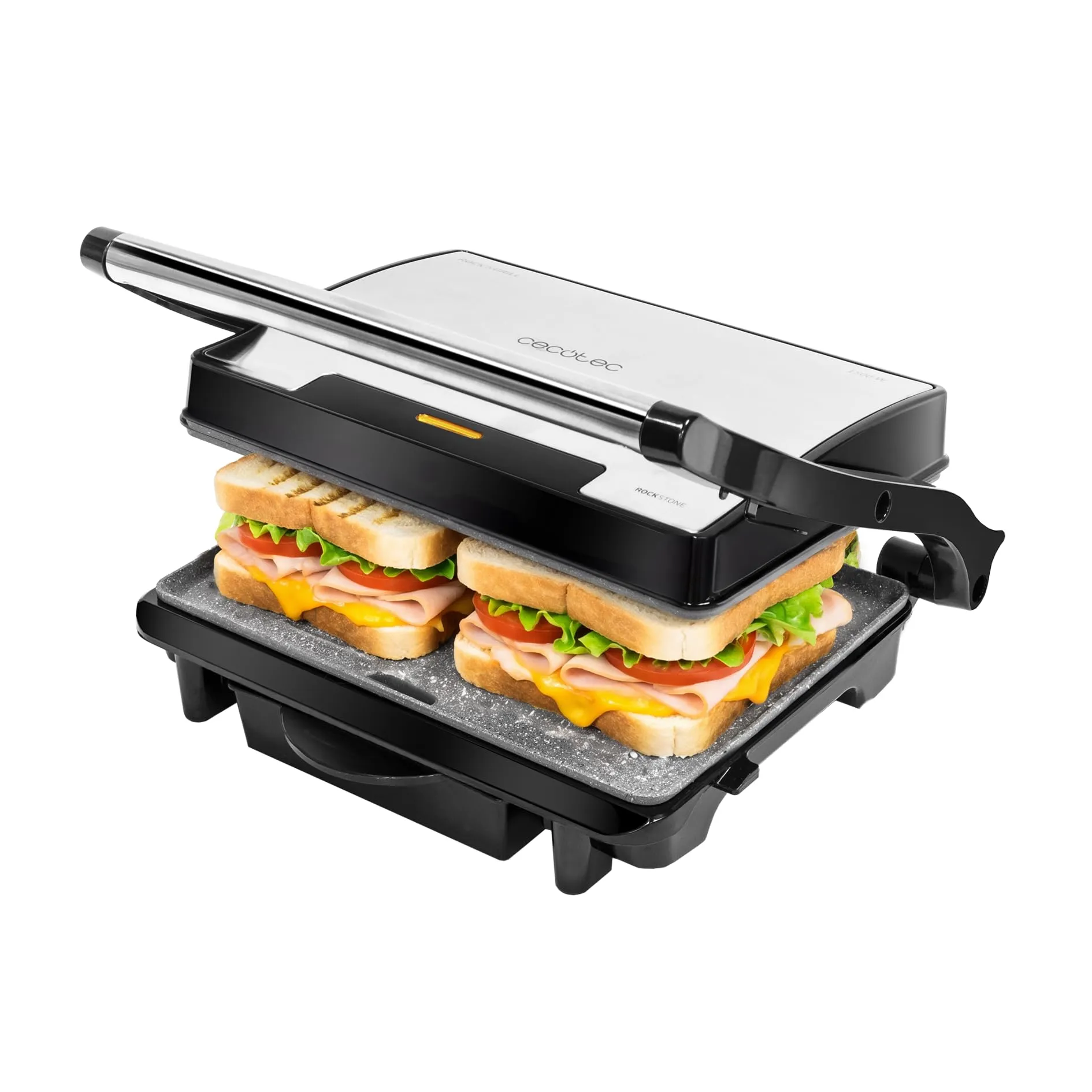 Cecotec Bistecchiera Elettrica Rock'Ngrill 1500 Rapid Sear. 1500 W, Piastra e Tostiera, Rivestimento in Pietra RockStone, Piastra Superiore Regolabile in Altezza, Vaschetta Raccogligrasso
