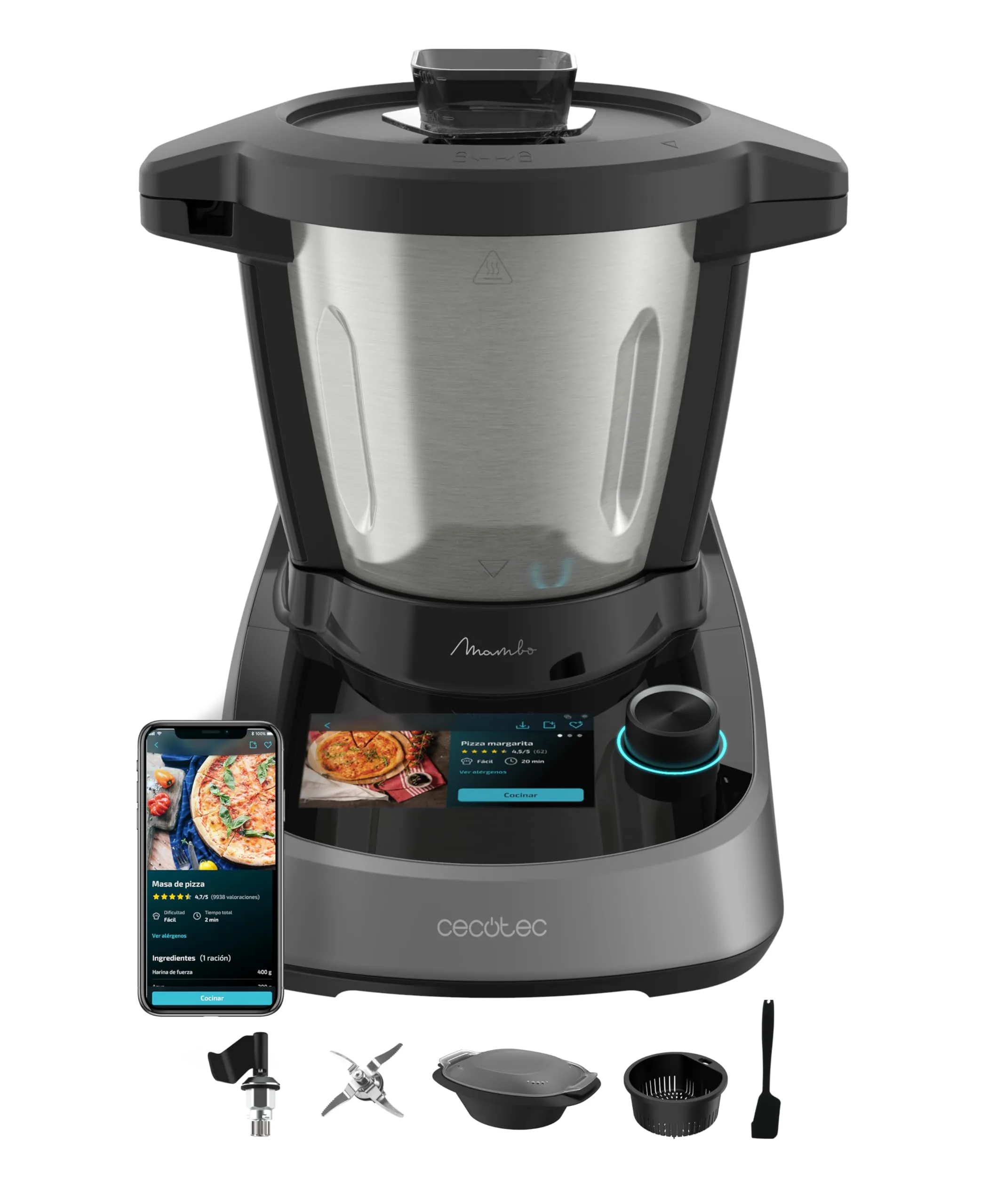 Cecotec Robot da Cucina Multifunzione Mambo Touch Daily. Capacità 3,3 Litri, 37 Funzioni, Display Touch, App Mambo con Ricettario, Bilancia e Caraffa in Acciaio Inossidabile Lavabile in Lavastoviglie