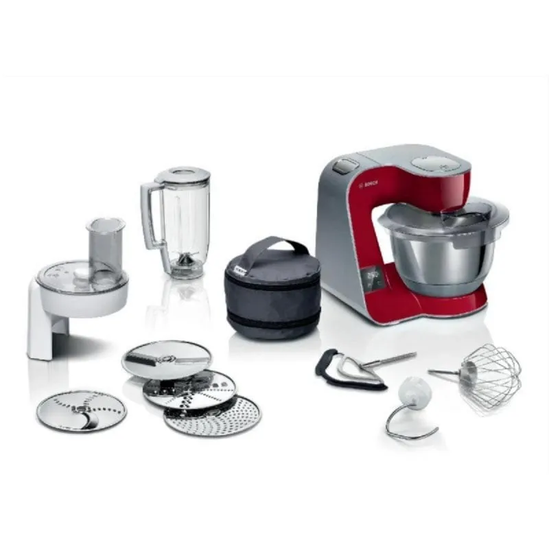 Robot da Cucina Bosch MUM5X720 1000W, 3,9 L, Rosso/Argento, Bilancia Integrata, 7 Velocità + Pulse