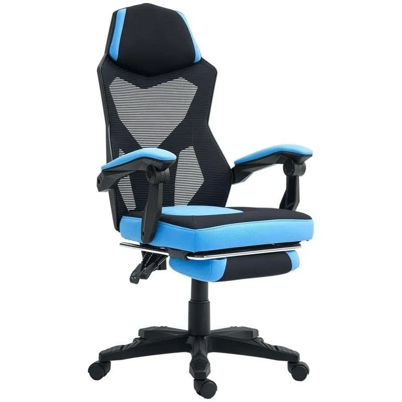 Sedia Gaming Welltin 921-233V00BU Ergonomica Reclinabile 135° Poggiapiedi Blu/Nero