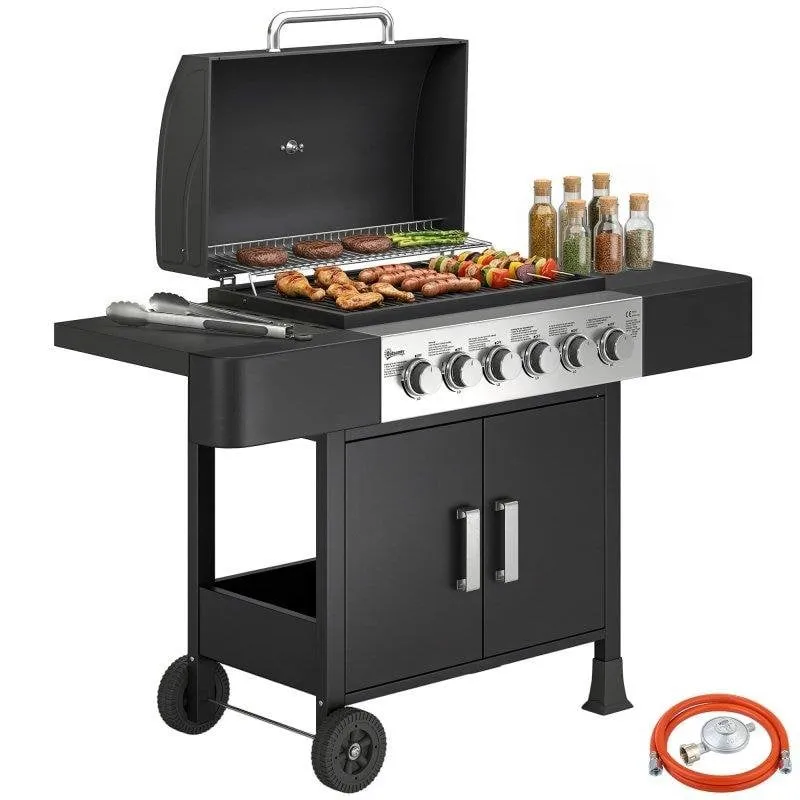 Barbecue a Gas Welltin 6 Bruciatori Termometro Armadio Ruote