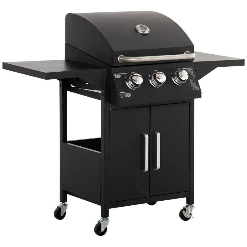 Barbecue a gas Welltin 3 bruciatori 8,7 kW con armadio e ruote