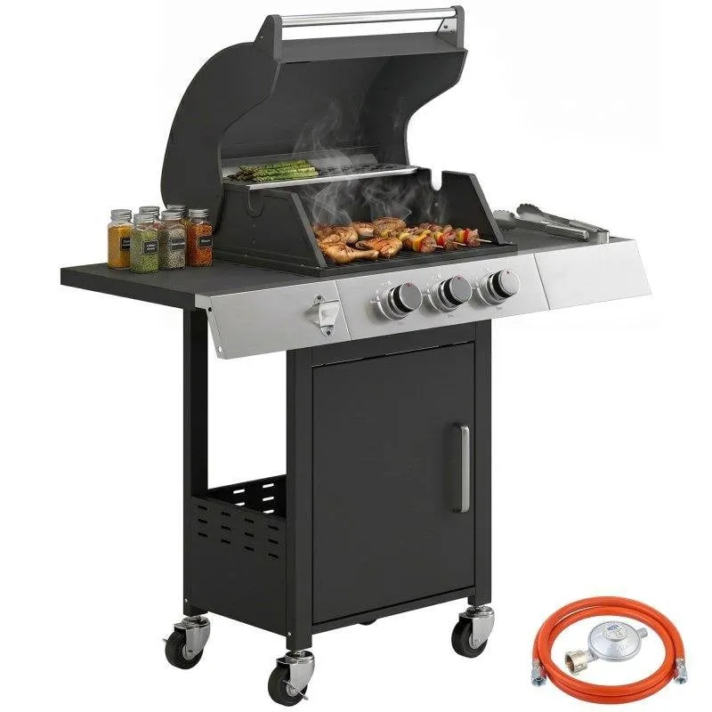 Barbecue a gas Welltin 3 bruciatori 8,1 kW ghisa armadio ruote