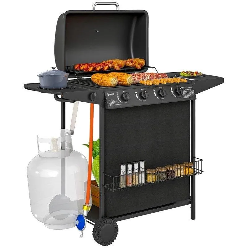 Barbecue a gas Welltin 4 bruciatori con bruciatore laterale e termometro