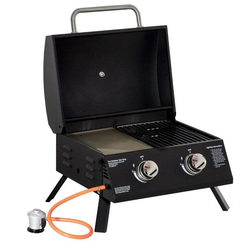 Barbecue a gas portatile Welltin pieghevole 2 bruciatori con termometro