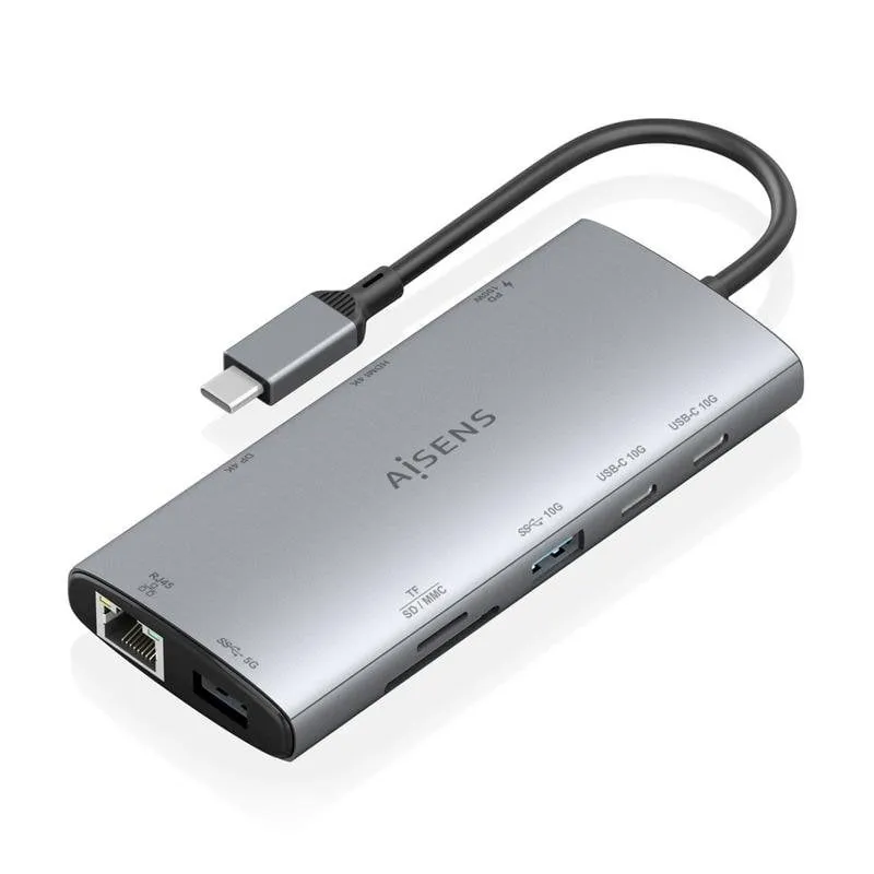 Dock USB-C AISENS 10 in 1 HDMI 4K DisplayPort RJ45 Ethernet PD 100W Grigio