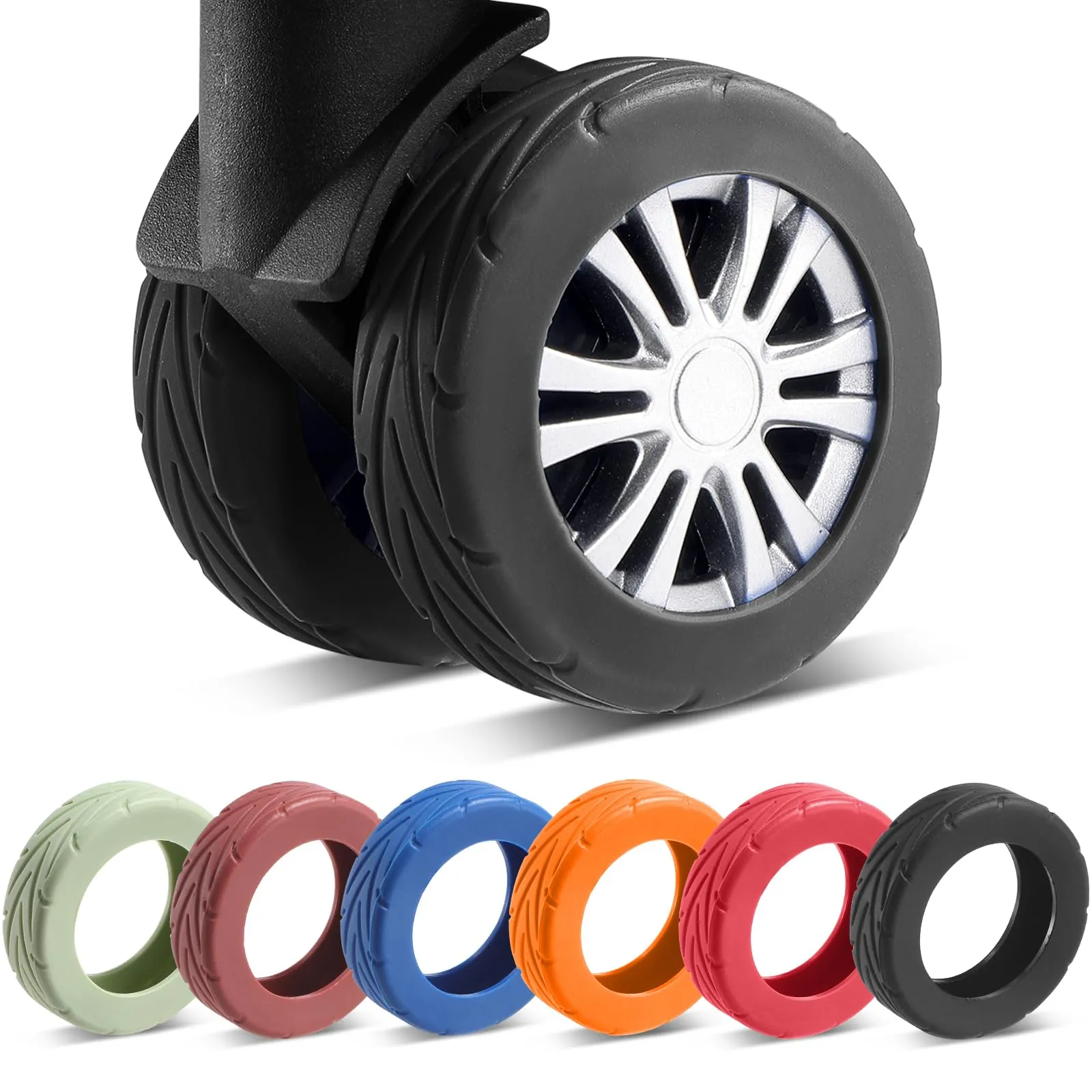 8 PC Copertine per ruote per bagagli ad aggiornamento, valigie per bagagli, coperture protettive per la ruota silicone resistenti all'usura per la ruota di filatore da 2-2,4" (nero)