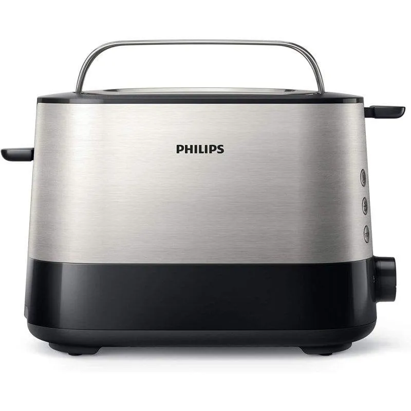 Tostapane Philips Daily HD2637/90 2 Fessure Larghe 950 W 7 Livelli Scongelamento Nero e Inox