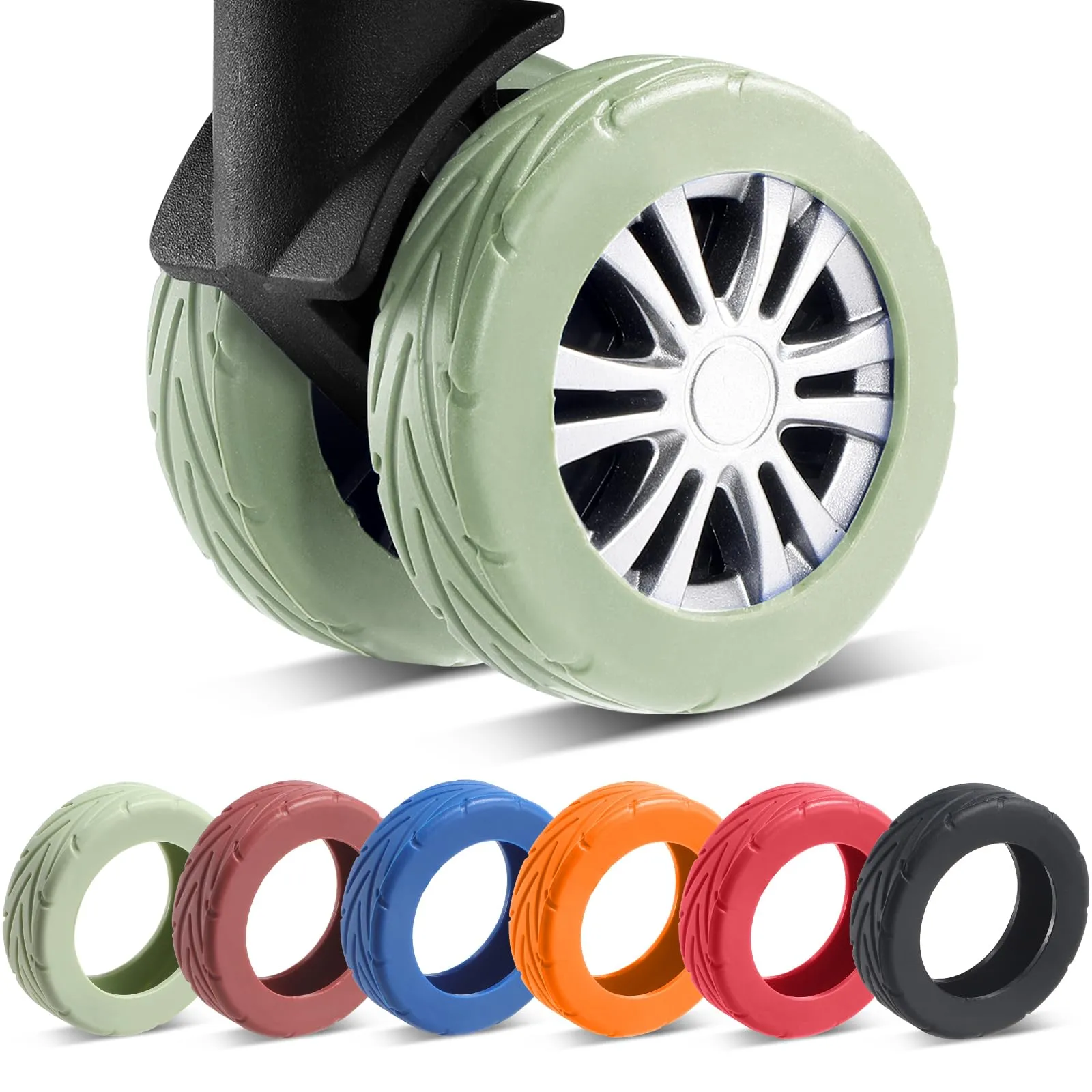 Wanzhuango 8 copriruote per bagagli, accessori essenziali da viaggio, Verde, Morbido, Silenzioso. Proteggono le ruote dei bagagli